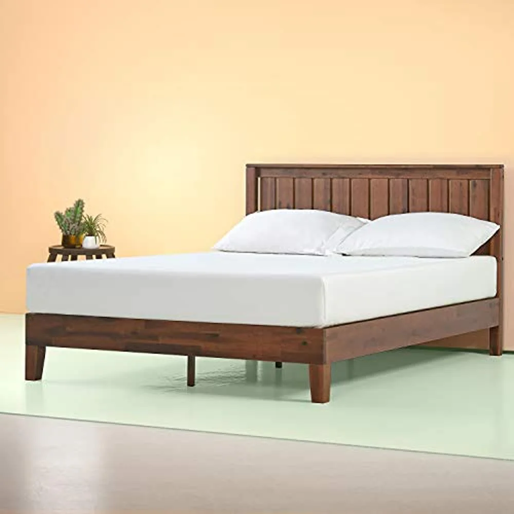 Zinus Vivek 12 Inch Deluxe Wood Platform Bed with Headboard No Box Spring Needed Wood Slat Support Antique Espresso Finish Full