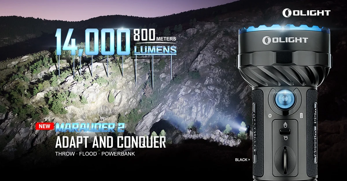 Olight Marauder Mini 7000 Lumen Rechargeable Flashlight with Spot, Flood and RGB lights with Lumentac Organizer