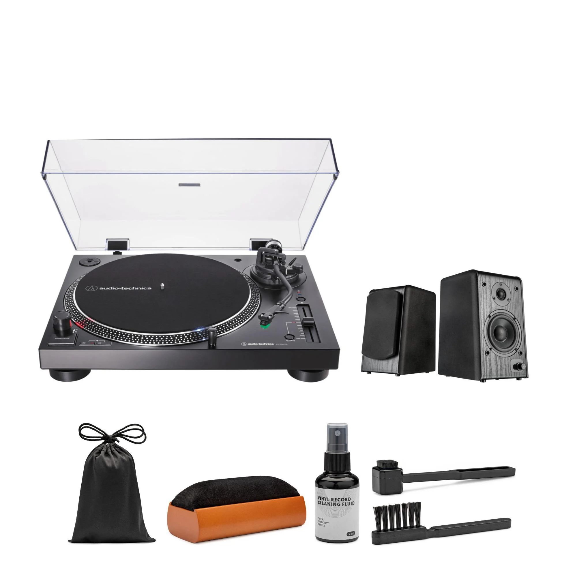 Audio Technica AT-LP120XBT-USB-BK Bluetooth Wireless Direct-Drive USB Turntable Bundle