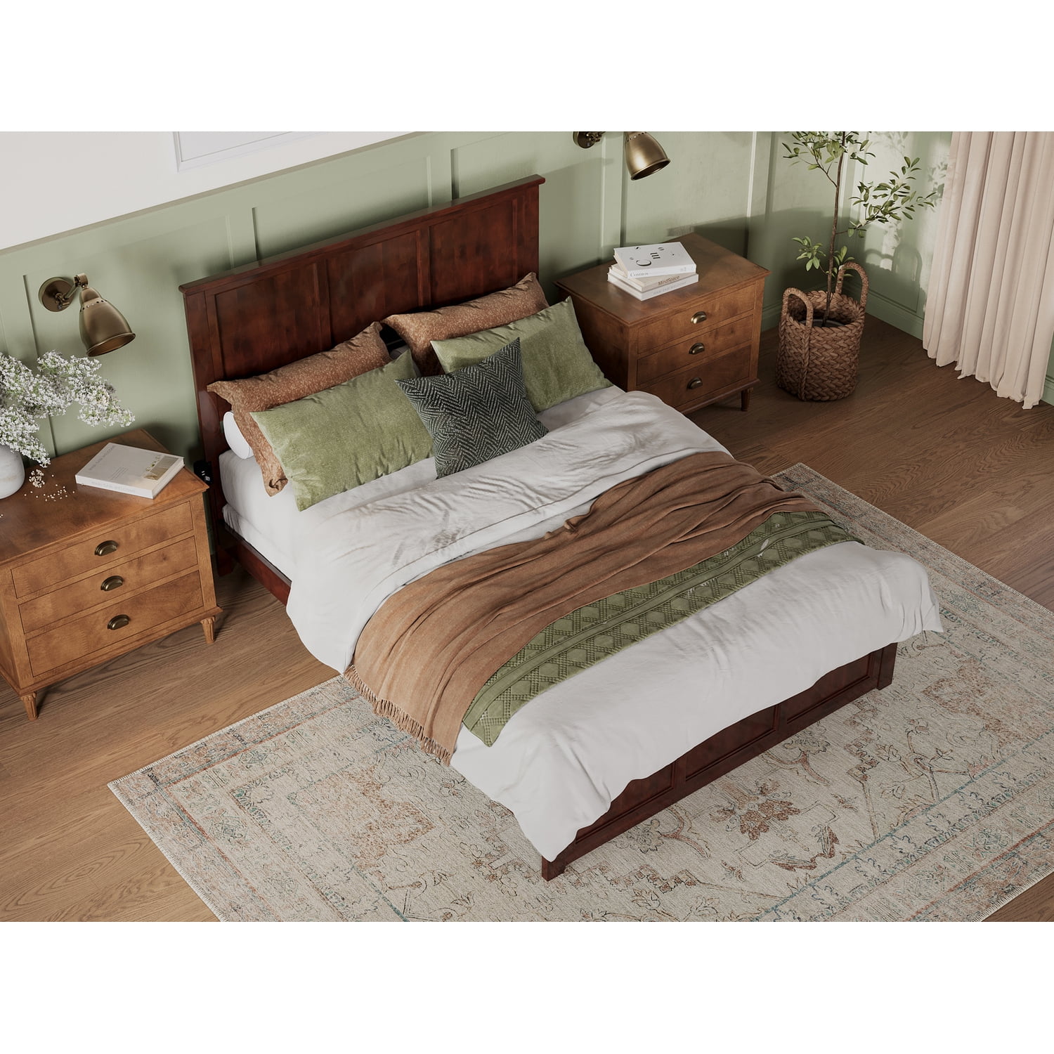 AFI Madison King Solid Wood Low Profile Platform Bed with Matching Footboard, Walnut