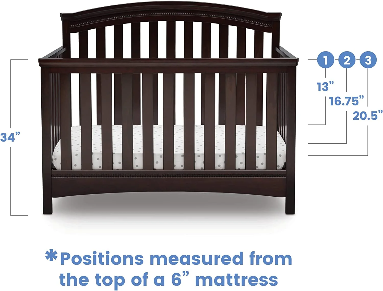 Delta Children Emerson 4-in-1 Convertible Crib - Greenguard Gold Certified, Dark Chocolate