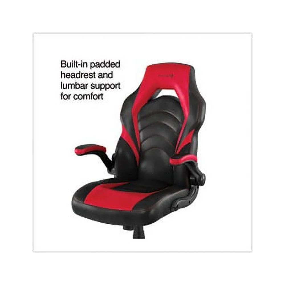 Vortex Bonded Leather Gaming Chair Supports Up to 301 lbs, 17.9" to 21.6" Seat Height, Red/Black Back, Black Base