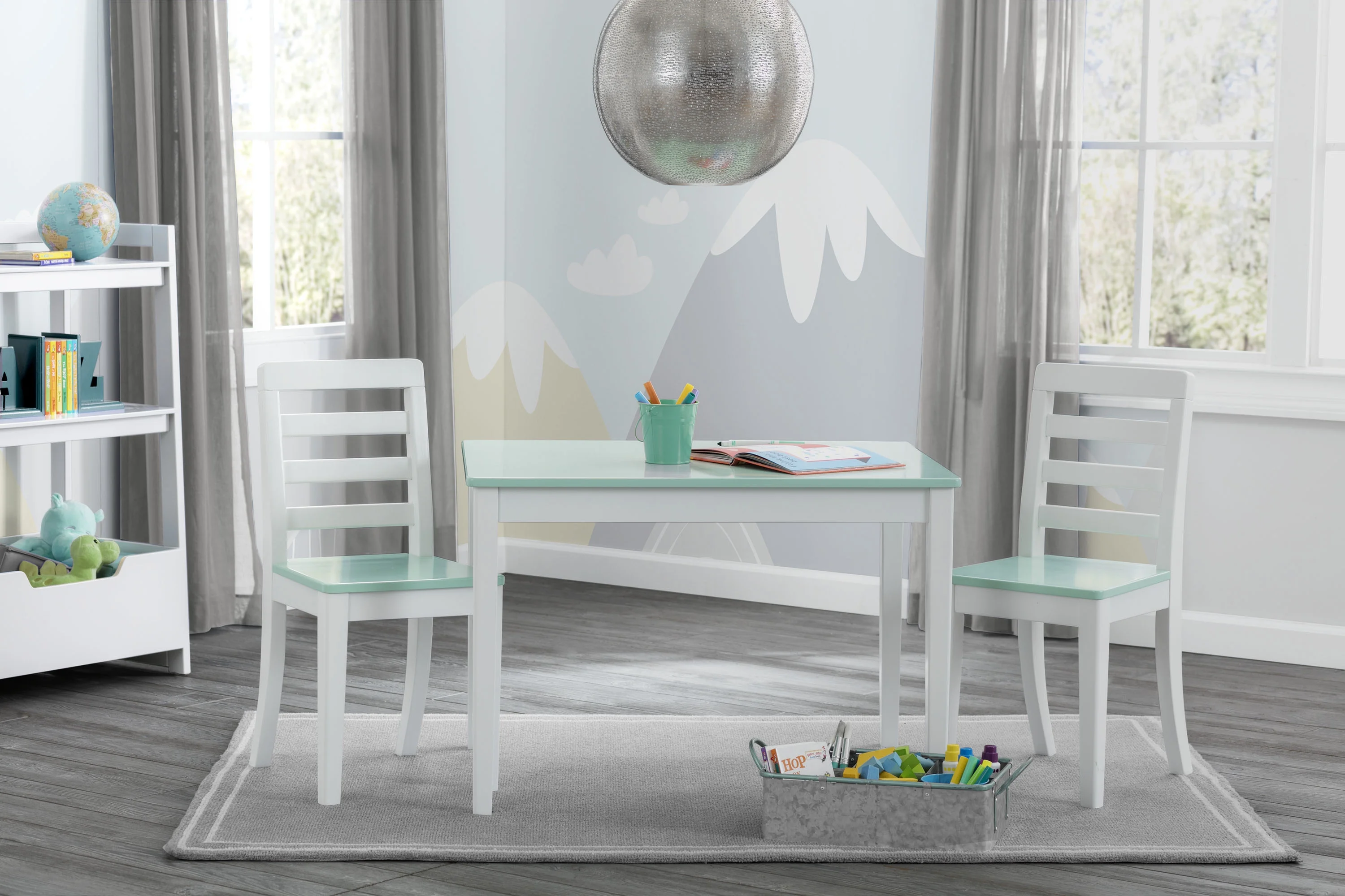 Delta Children Gateway Table & 2 Chairs Set, Greenguard Gold Certified, White/ Aqua
