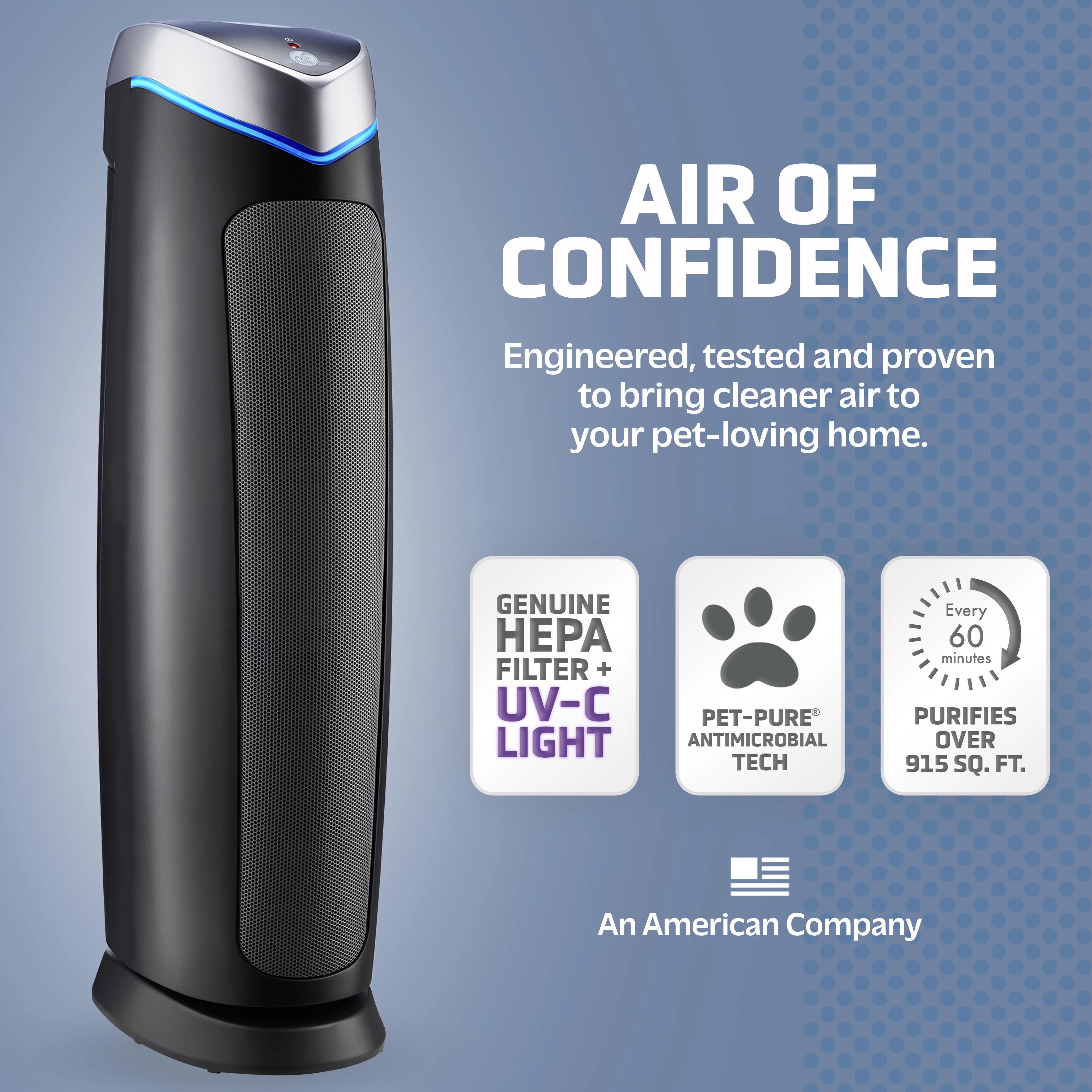 GermGuardian Air Purifier with HEPA Pet Pure Filter, UV-C, Removes Pet Dander, 915 Sq. ft, AC5250PT