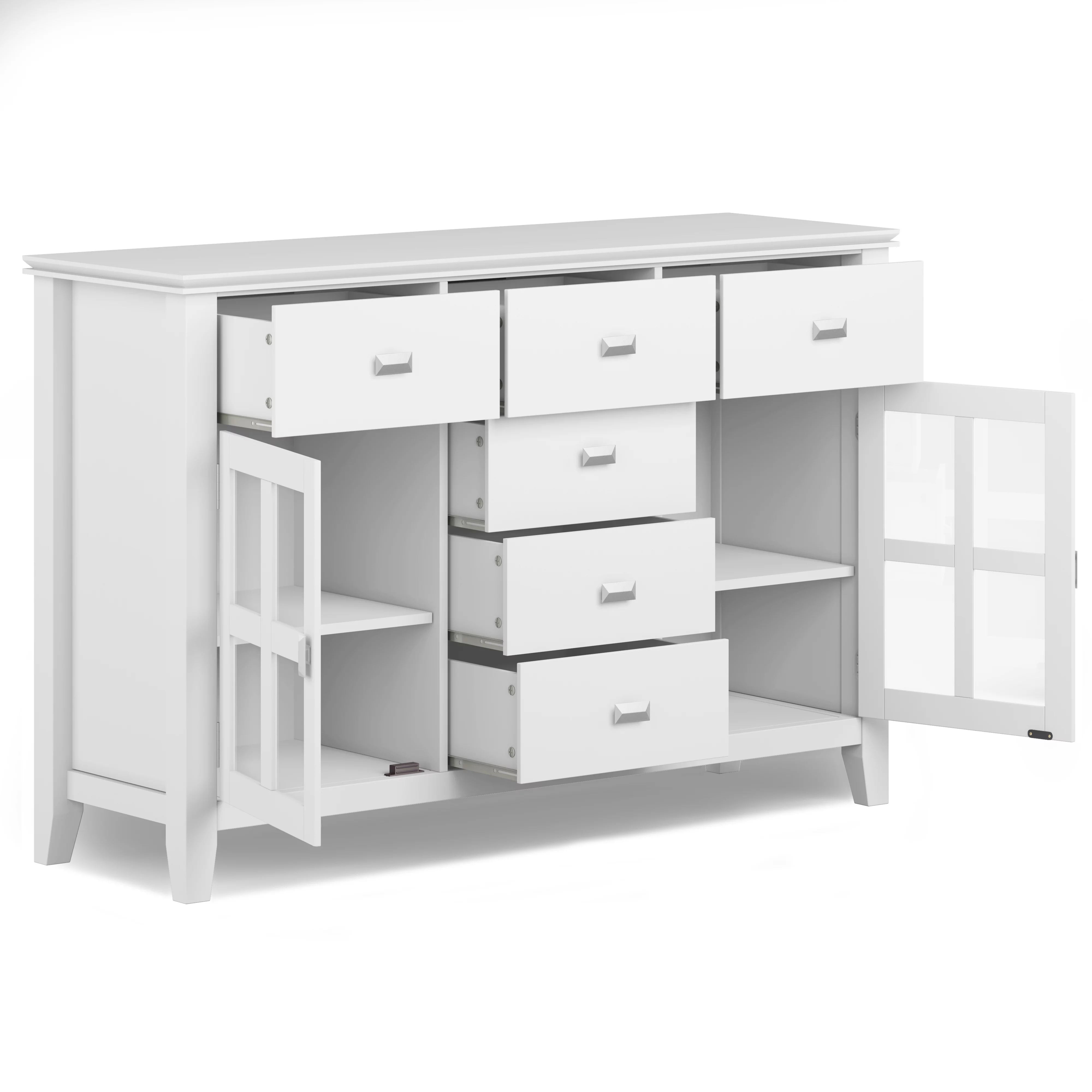 Simpli Home Artisan SOLID WOOD 54 inch Wide Contemporary Sideboard Buffet Credenza in White
