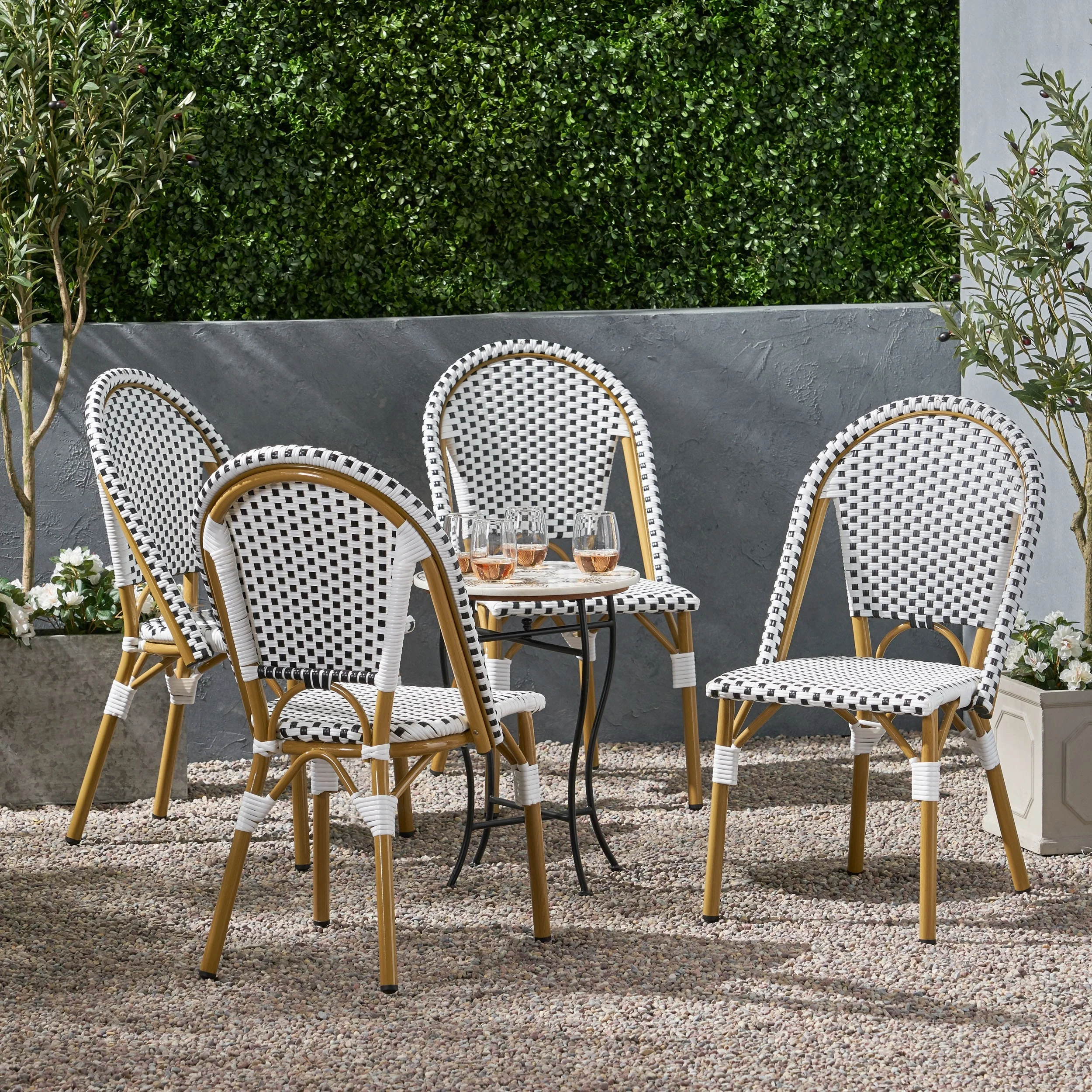Christopher Knight Home Elize Outdoor French Bistro Chairs (Set of 4) by Black + White + Bamboo Print Finish