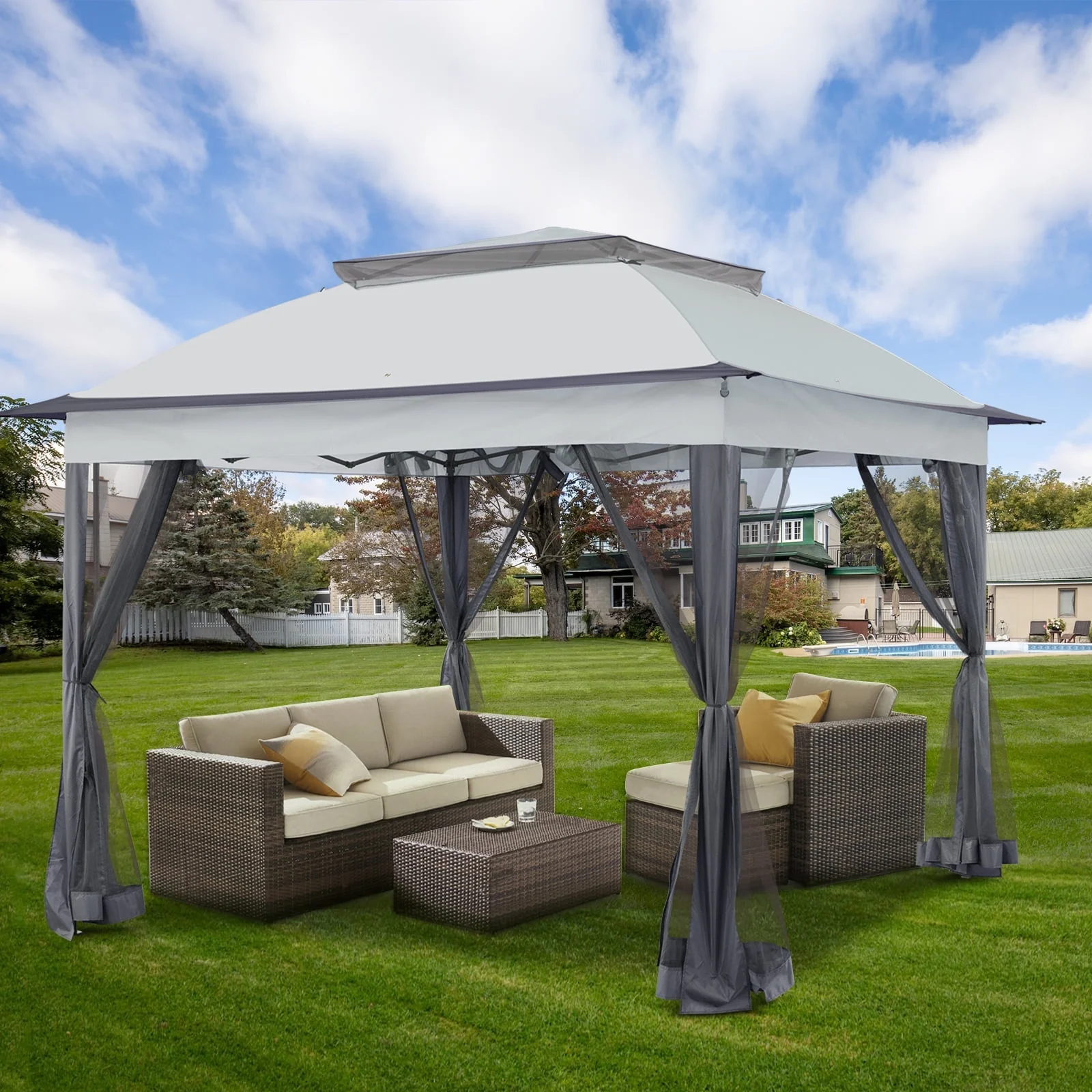 COOS BAY 11'x11' Pop-Up Instant Gazebo Tent with Mosquito Netting Outdoor Canopy Shelter with 121 Square Feet of Shade(Gray)