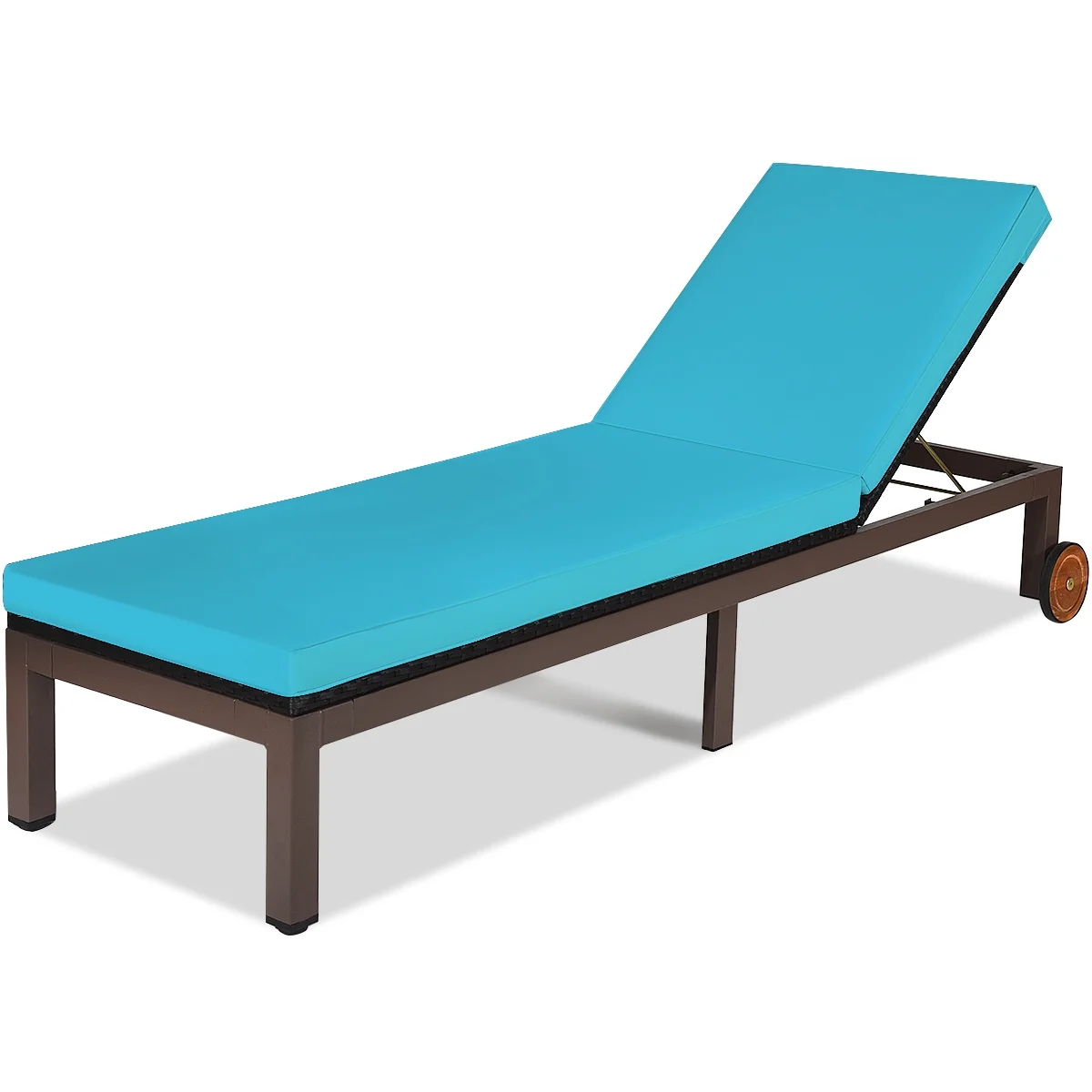 Patiojoy Patio Rattan Lounge Chair Outdoor Cushioned Chaise Height Adjustable Turquoise