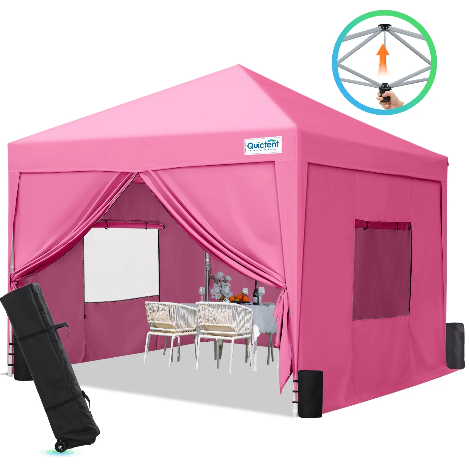 Quictent Privacy 8'x8’Pop up Canopy Tent with Sidewalls Enclosed Instant Gazebo Shelter Waterproof (Pink)