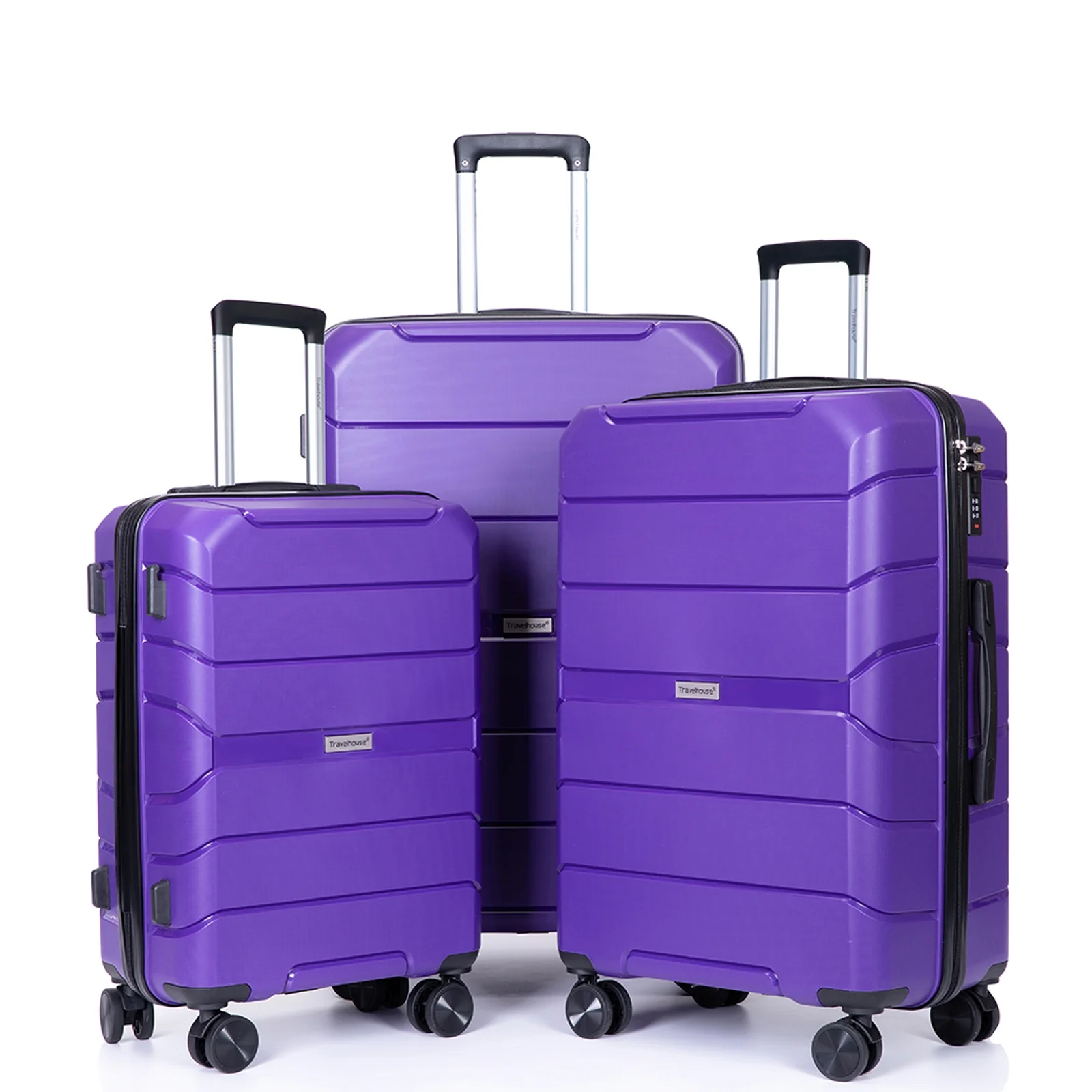 Travelhouse 3 Piece Hardside Luggage Set Hardshell Lightweight Suitcase with TSA Lock Spinner Wheels.(Purple)