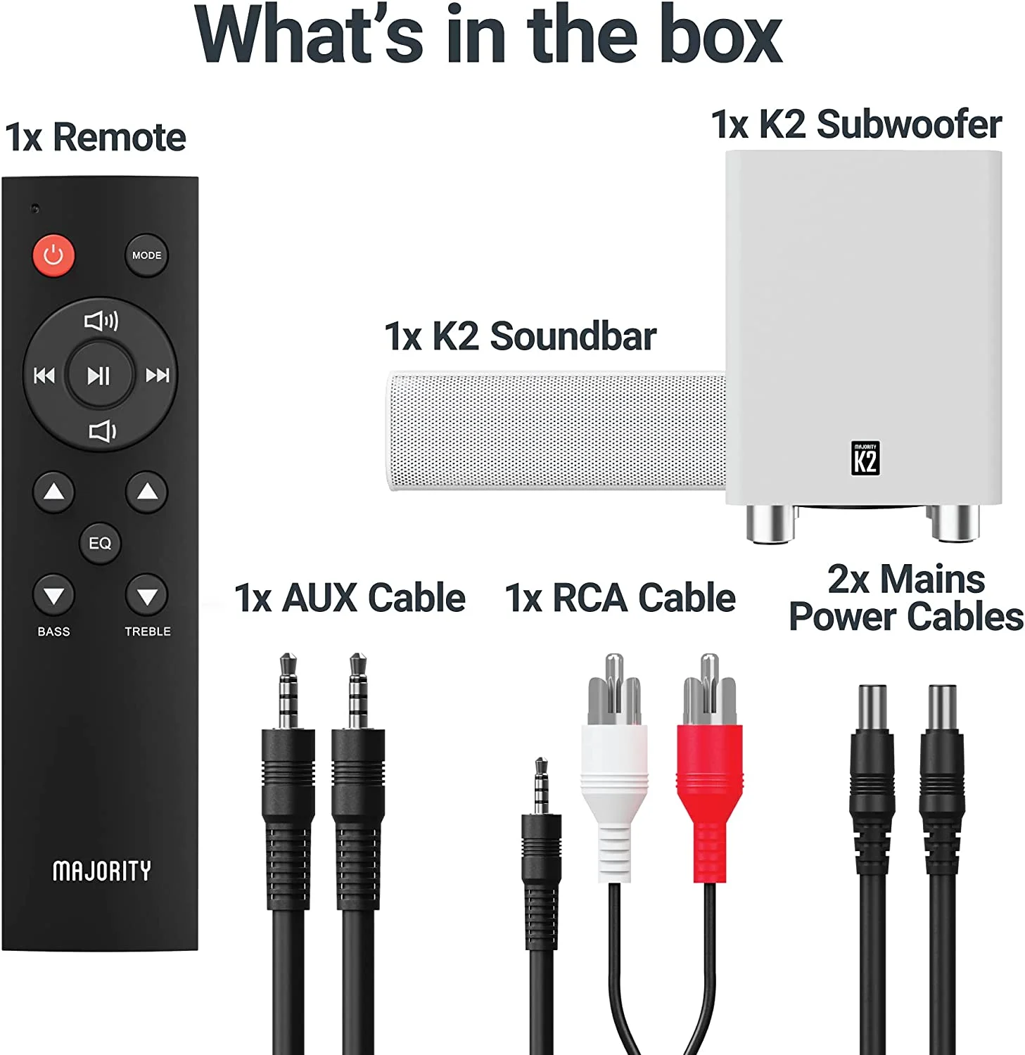 Majority K2 Sound Bar with Subwoofer 150W Powerful Stereo 2.1 TV Home Theatre 3D Surround Sound HDMI ARC Bluetooth White