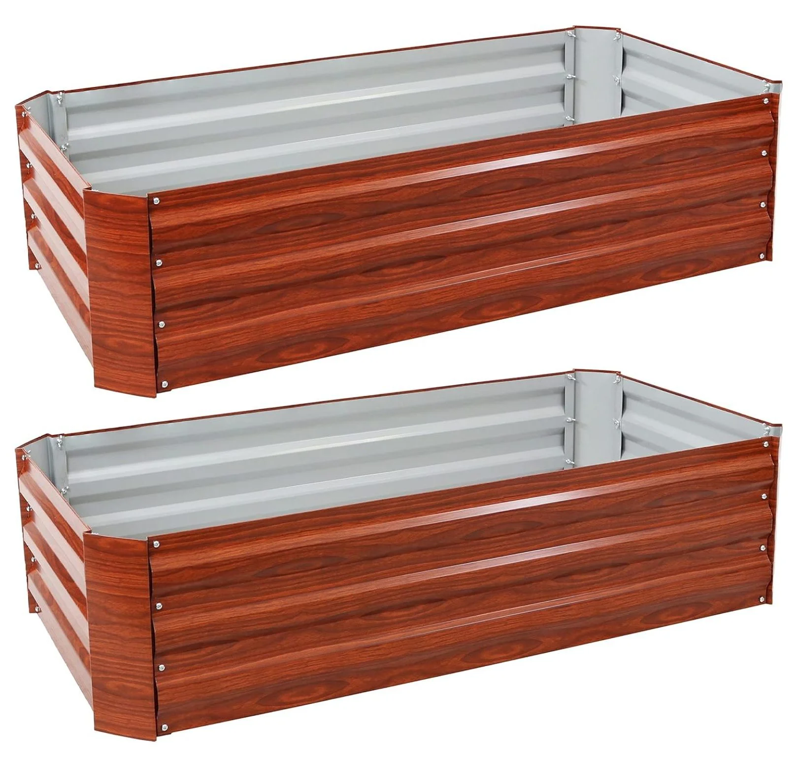 YUNTIE -Inch Galvanized Steel Raised Garden Beds - Rectangle Planter for Vegetables and Flowers - Woodgrain - Set of 2
