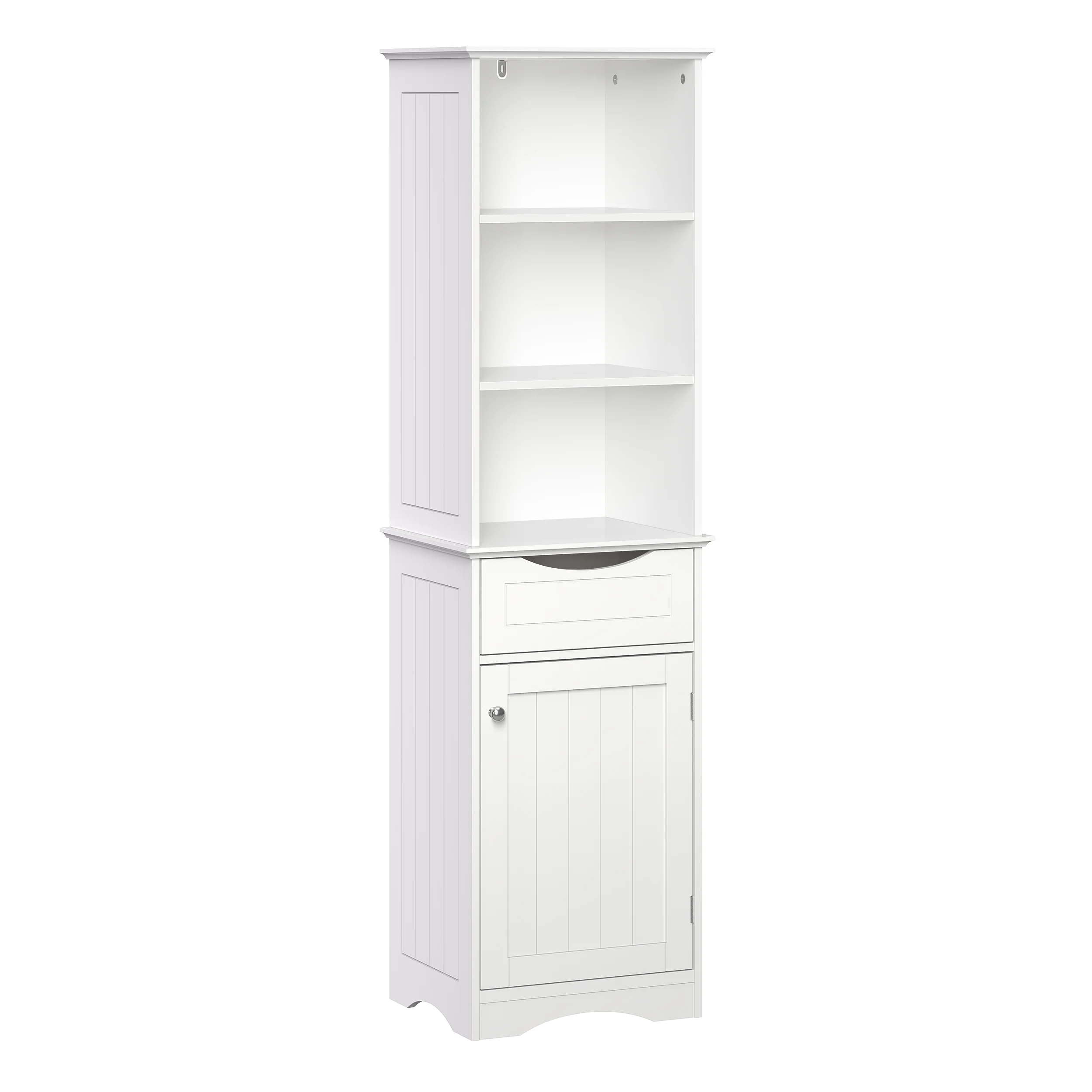 RiverRidge Ashland Tall Bathroom Storage Linen Cabinet and Organizer with Drawer and Shelves - White
