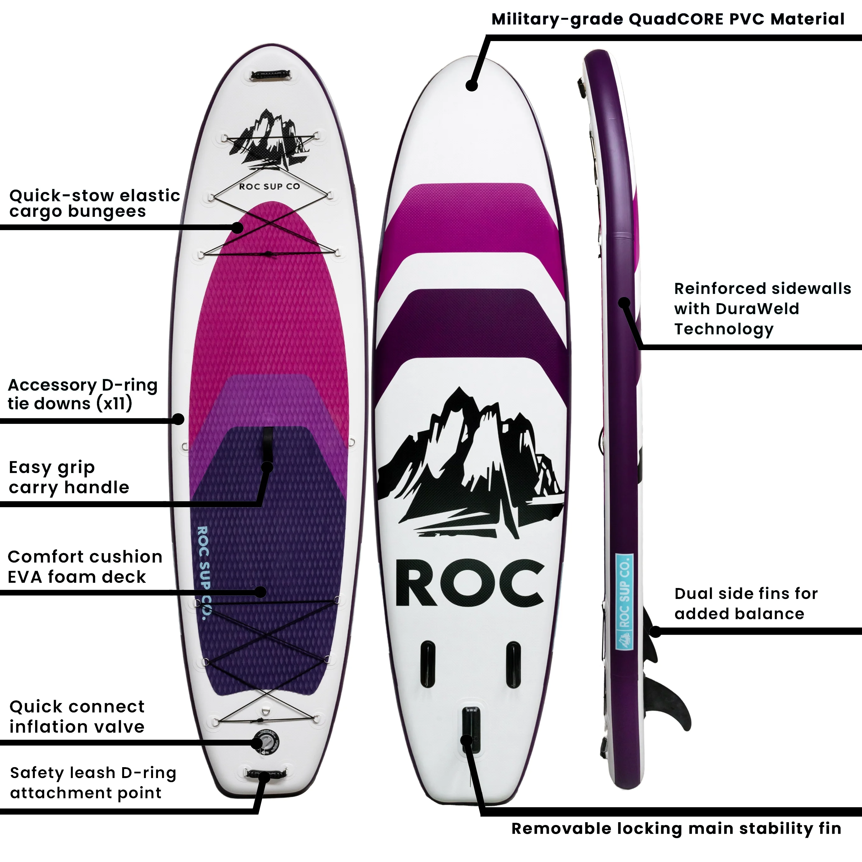 ROC Outdoors Inflatable Stand Up Paddle Boards 10 ft 6 in with Premium SUP Paddle Board Accessories