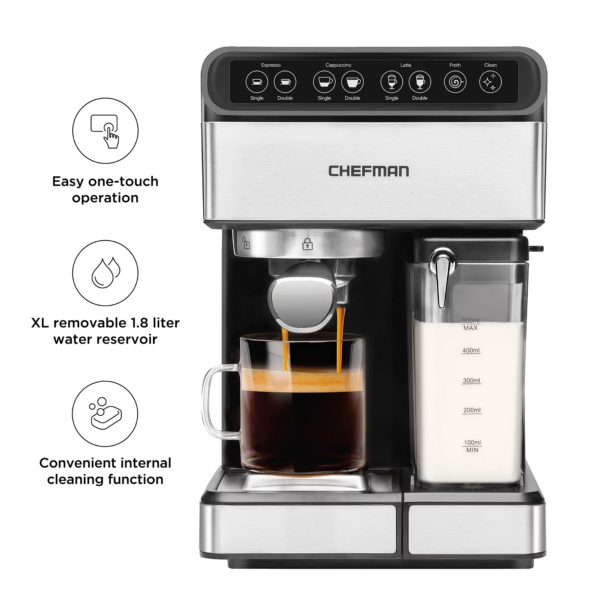 Chefman 6-in-1 Digital Espresso Machine w/ Integrated Milk Frother, 15-Bar Pump - Stainless Steel, New
