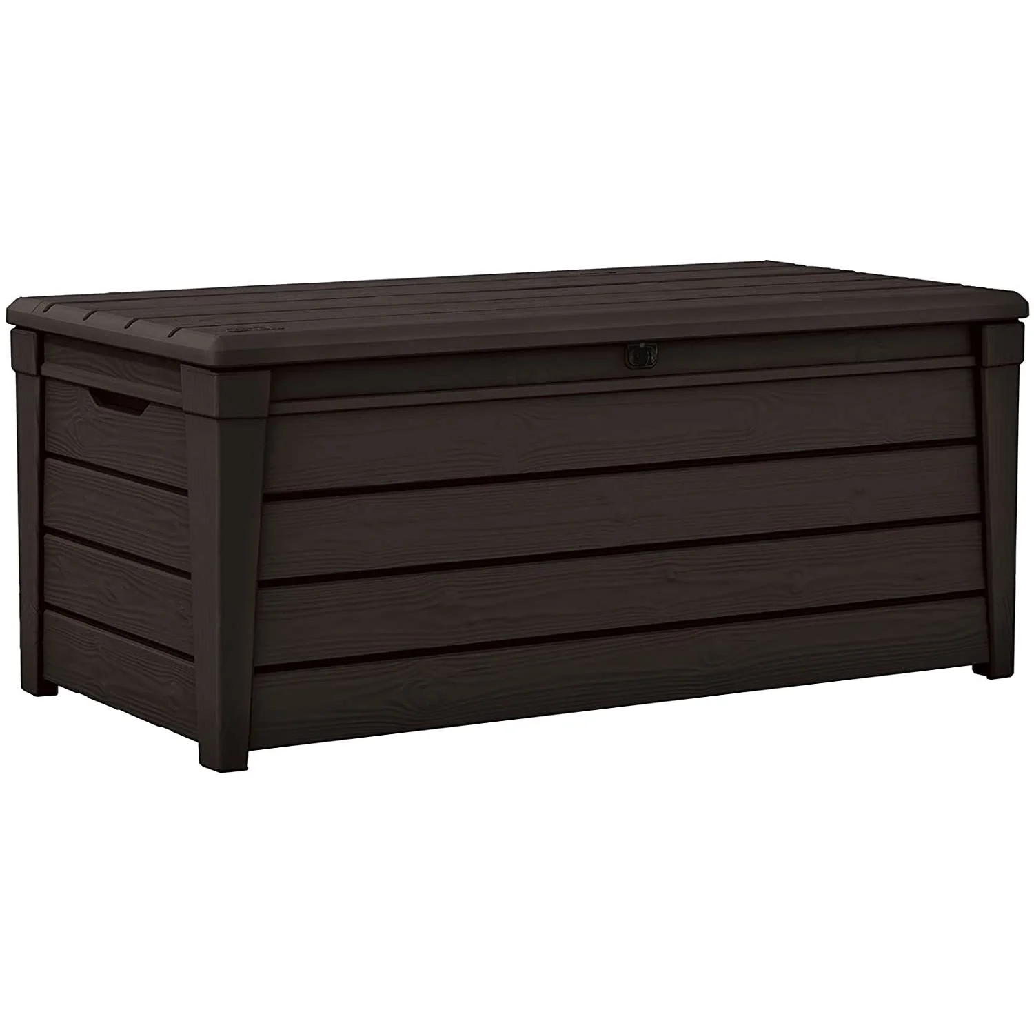 Keter Brightwood 120 Gallon Durable Weatherproof Resin Deck Box Organization and Storage for Outdoor Patio and Lawn, Brown