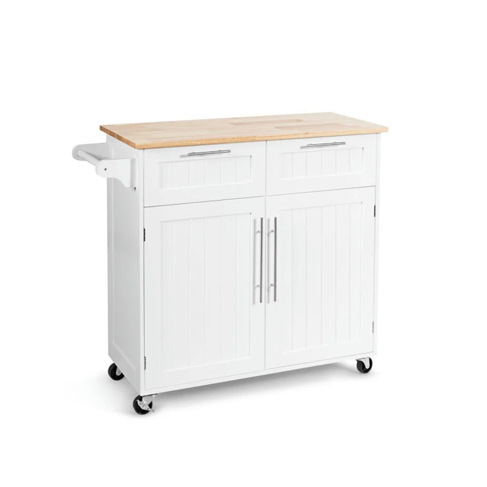 GVN Heavy Duty Rolling Kitchen Cart with Tower Holder and Drawer-White, Kitchen Island, Kitchen Island with Storage for Kitchen,Dinning Room