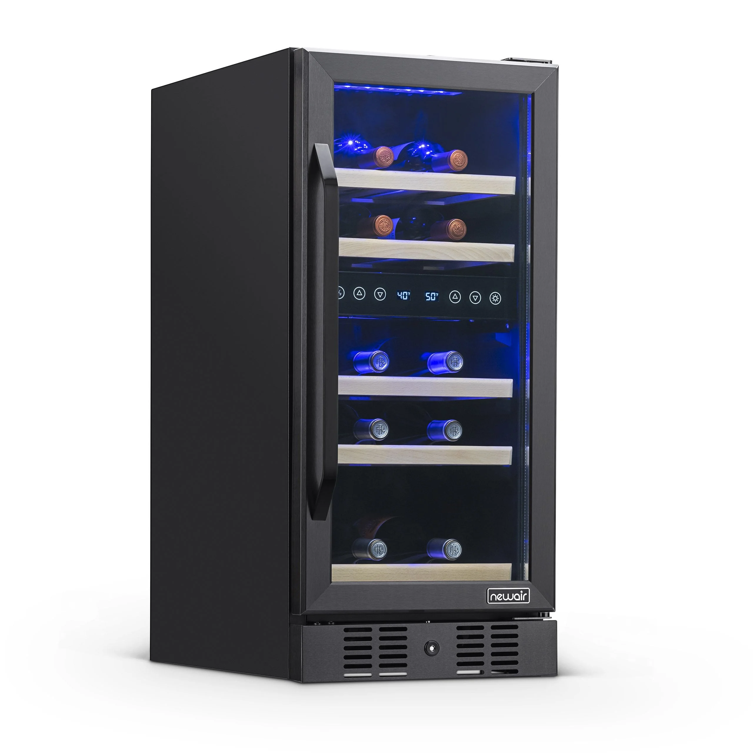 NewAir 15” Built-in 29 Bottle Dual Zone Compressor Wine Fridge in Black Stainless Steel - NWC029BS00
