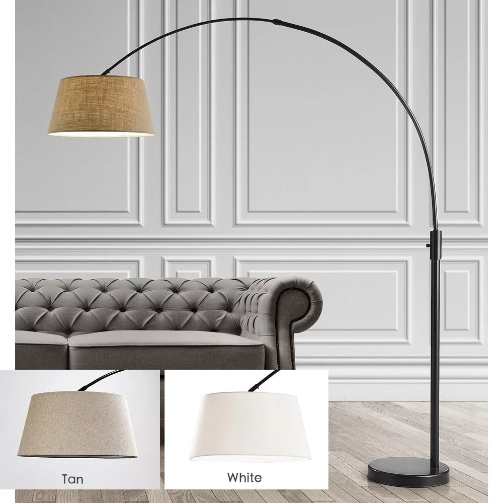 HomeGlam Orbita 82-In Retractable Arch Dimmable Floor Lamp include with15W LED Bulb Drum Tan Shade