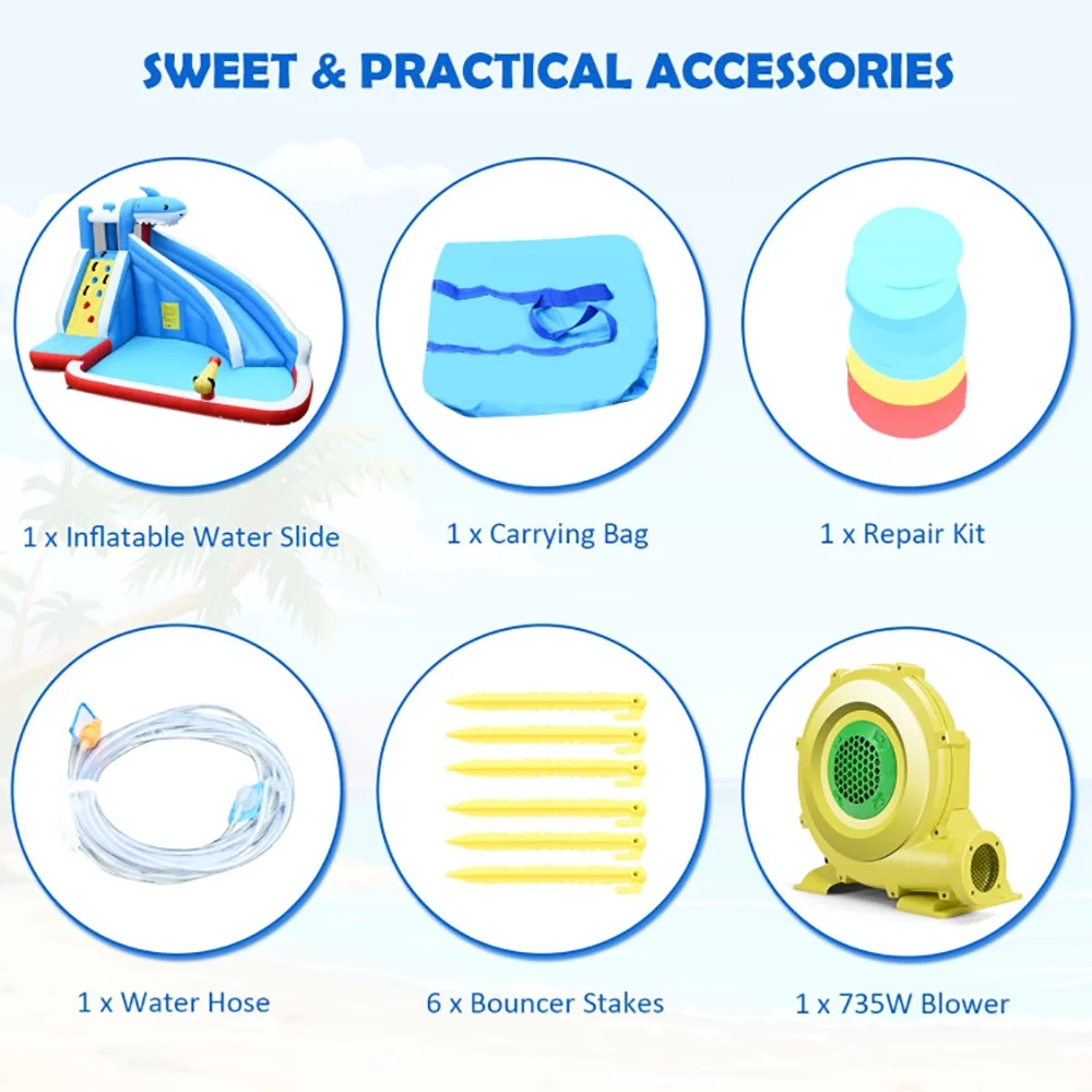 Aimee Lii 4-in-1 Inflatable Water Slide Park with Long Slide and 735W Blower, Kids Bounce House Water Slide