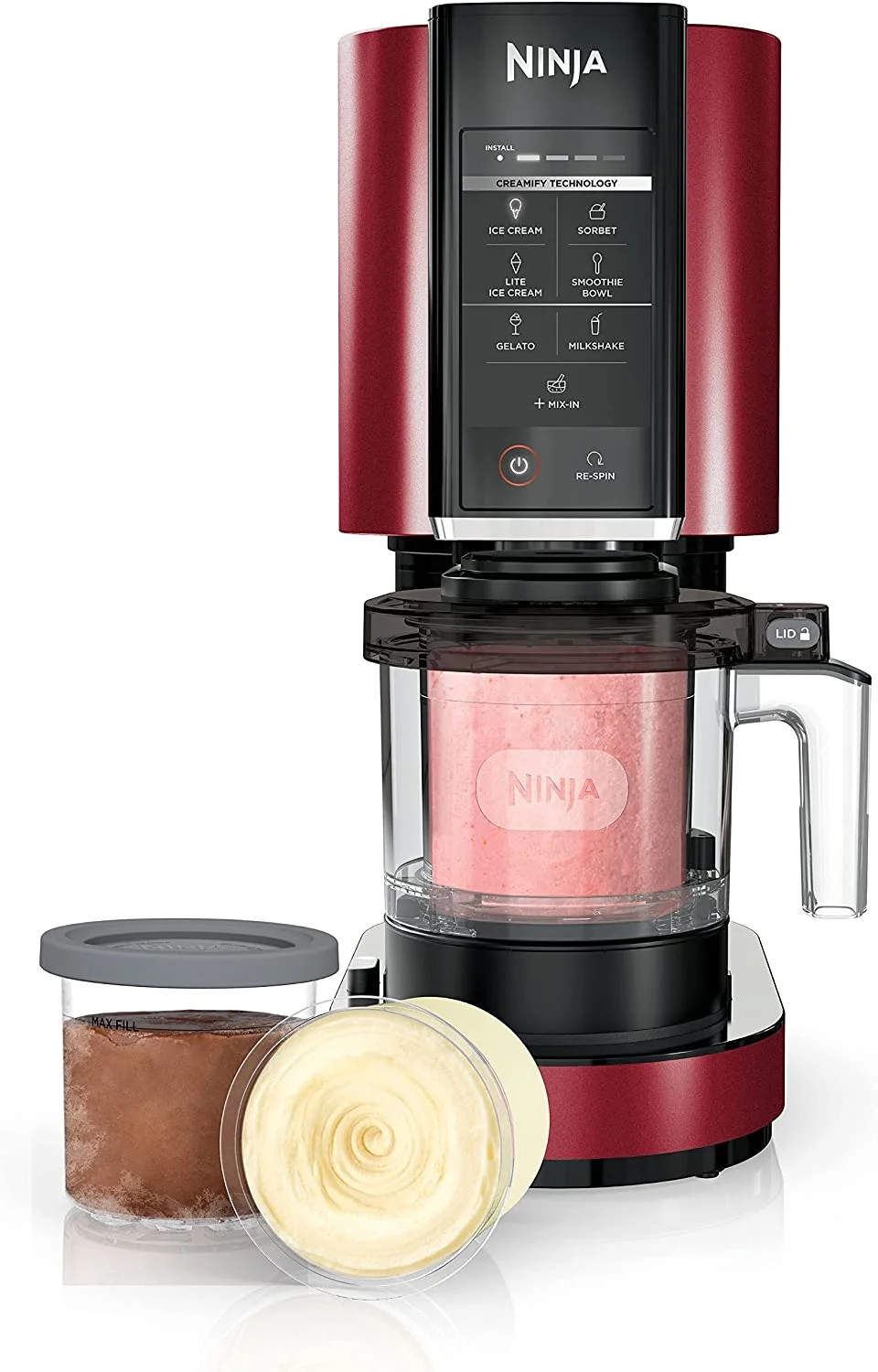 Restored Ninja NC301 RD CREAMi, Ice Cream, Gelato, Milkshake, Sorbet, and Smoothie Bowl Maker, 7 One-Touch Programs, Red (Refurbished)