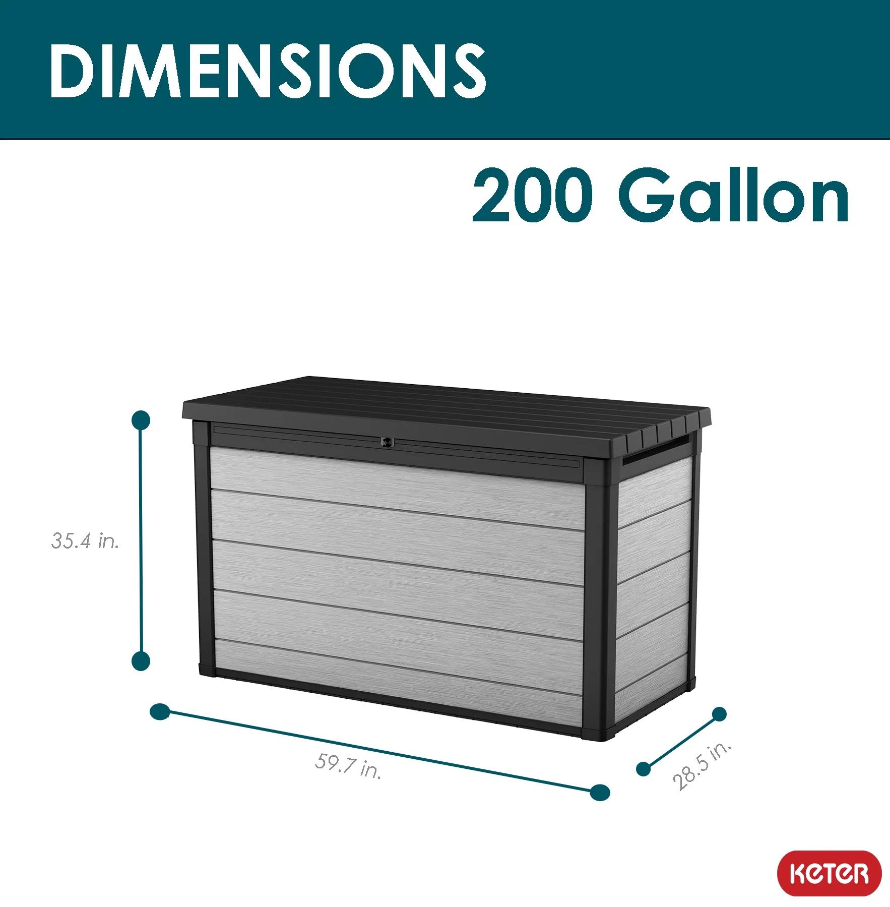 Keter Denali Grey 200 Gallon Durable Resin Outdoor Storage Deck Box Ideal Store Garden Tools and Pool Toys, Grey