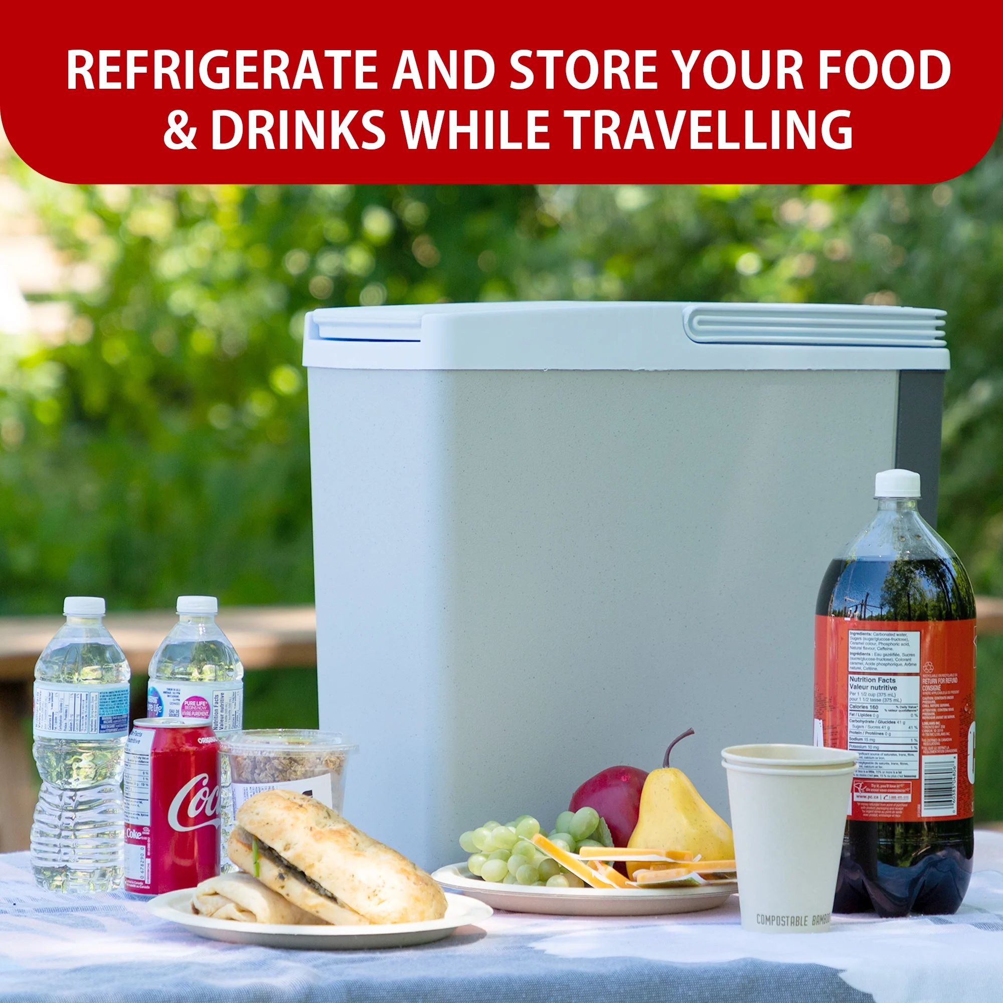 Slim Compact P20 Thermoelectric Iceless 12V Cooler Warmer, 17L / 18 qt Portable Travel Fridge, Grey and White, Made in North America