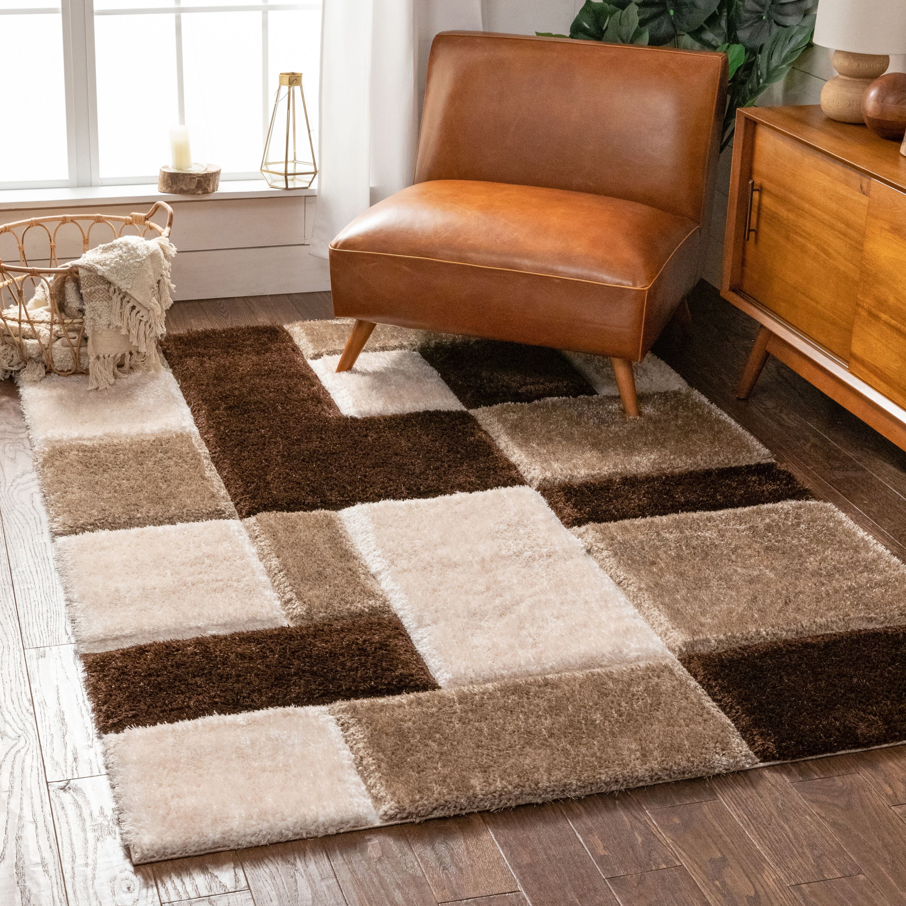 Well Woven San Francisco Escondido Brown Modern Geometric Squares 5'3