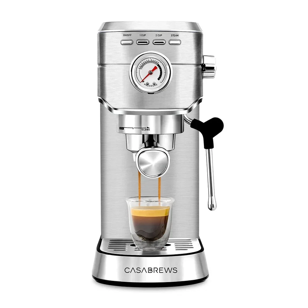 Casabrews 20 Bar Espresso Machine with Milk Frother Steam Wand, 34oz Water Tank, Stainless Steel, Silver