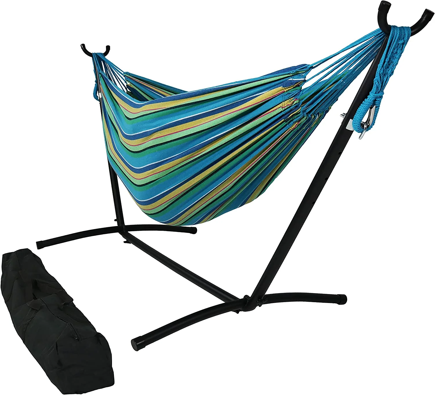 Double Brazilian Hammock with Stand and Carrying Case - 400-Pound Capacity - Black Stand - Sea Grass