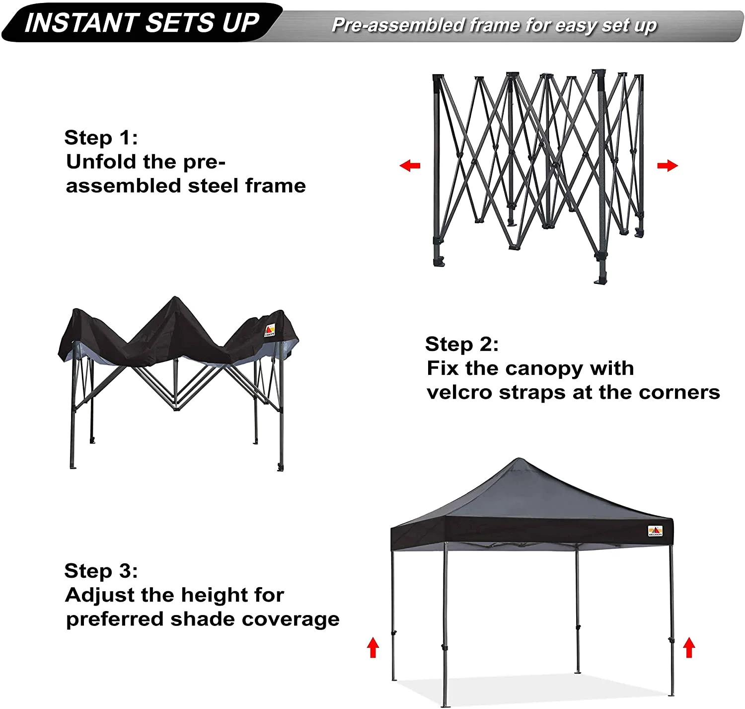 ABCCANOPY 10' x 10' Black Outdoor Commercial Instant Shelter Metal Patio Pop-Up Canopy
