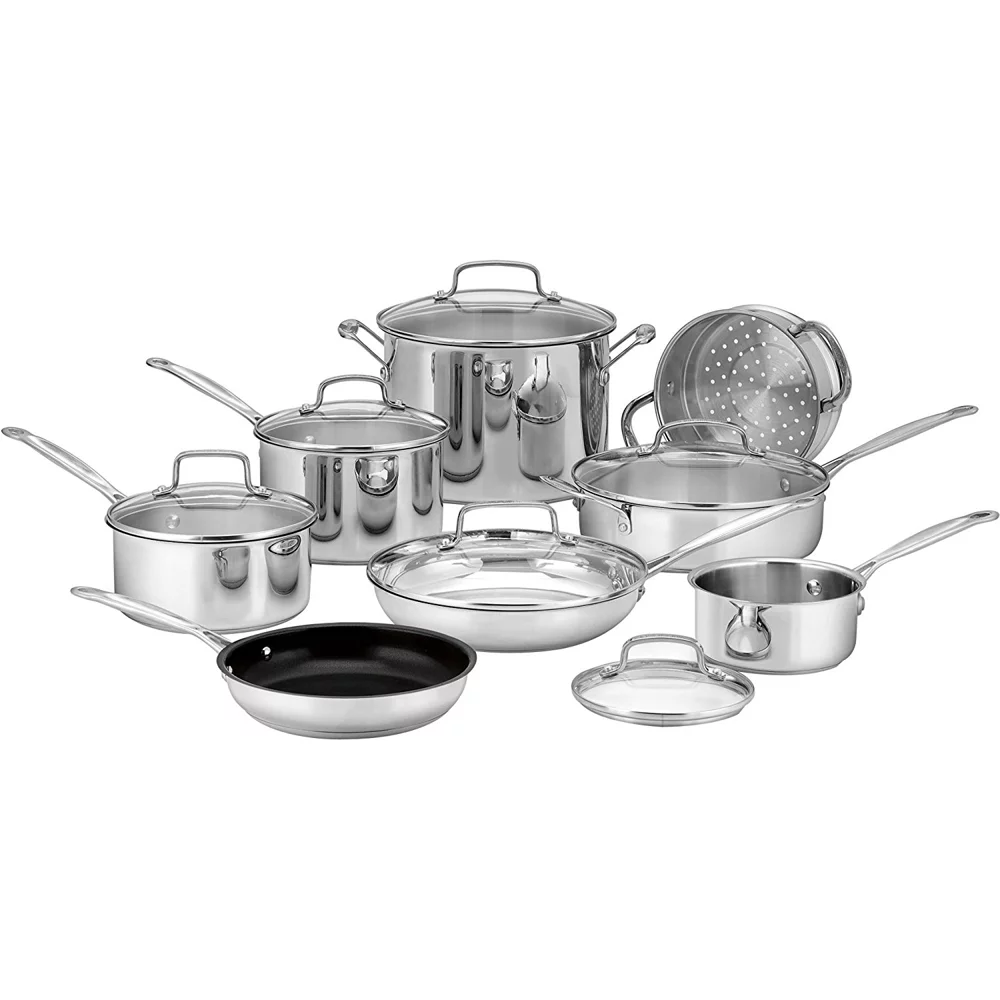 Cuisinart 77-14N Chef's Classic 14-Piece Set, Stainless Steel with 2x Red Silicon Trivet