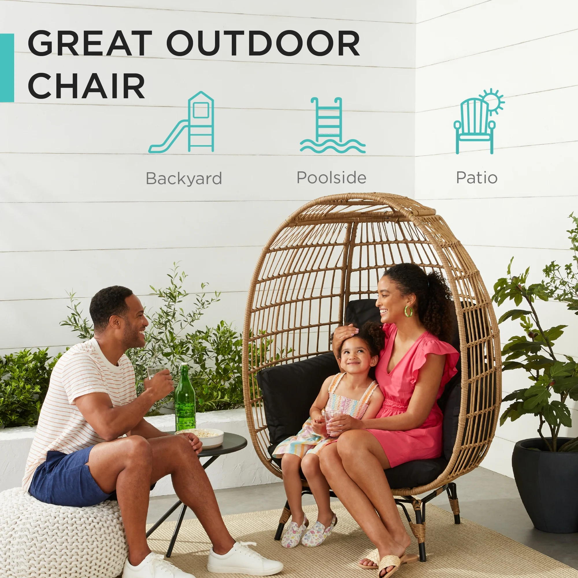 Best Choice Products Wicker Egg Chair Oversized Indoor Outdoor Patio Lounger w/ Steel Frame, 440lb Capacity - Black