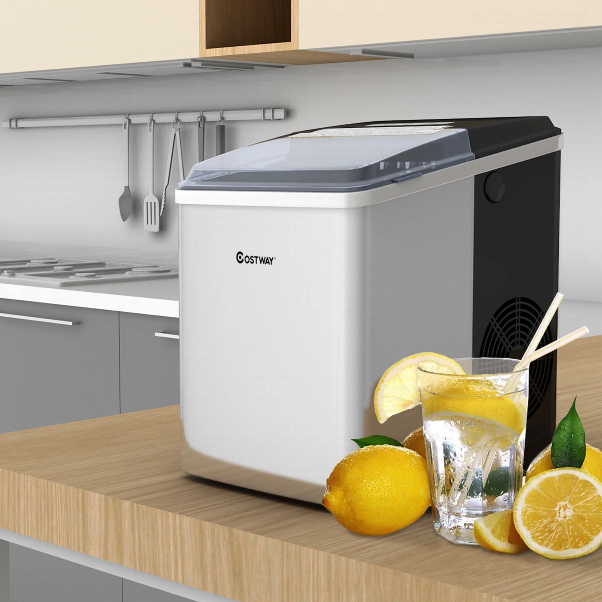 Costway Stainless Steel Ice Maker Countertop 26Lbs/24H Self-Clean Function W/Scoop New