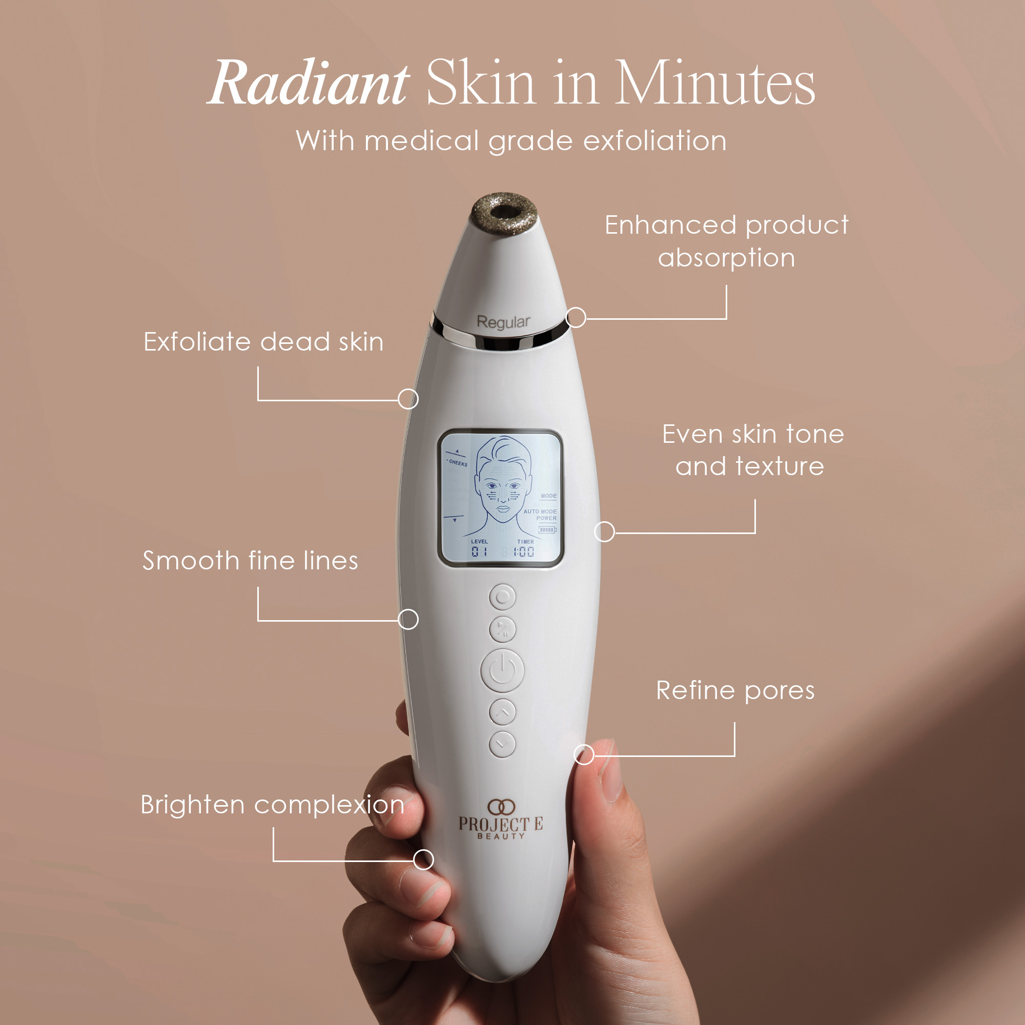 Project E Beauty Reinvo | Facial Microdermabrasion Wand | Gentle Exfoliating Device | Pore Minimizer