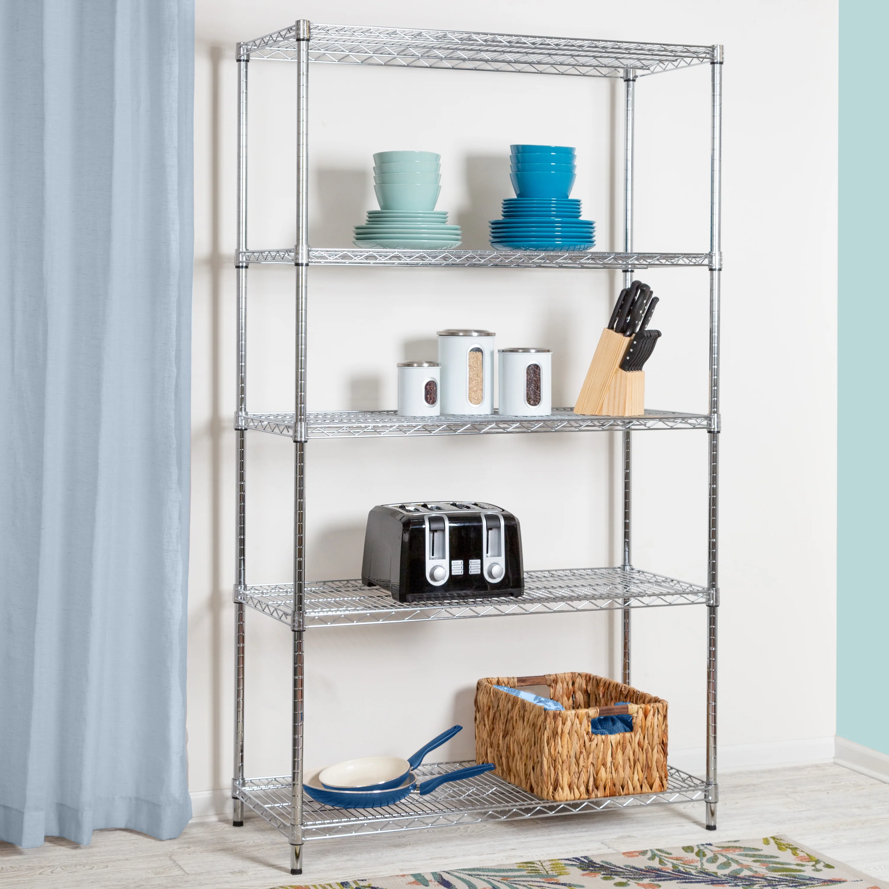 Honey-Can-Do 5-Shelf Steel Adjustable Storage Shelves, Chrome, Holds up to 800 lb per Shelf