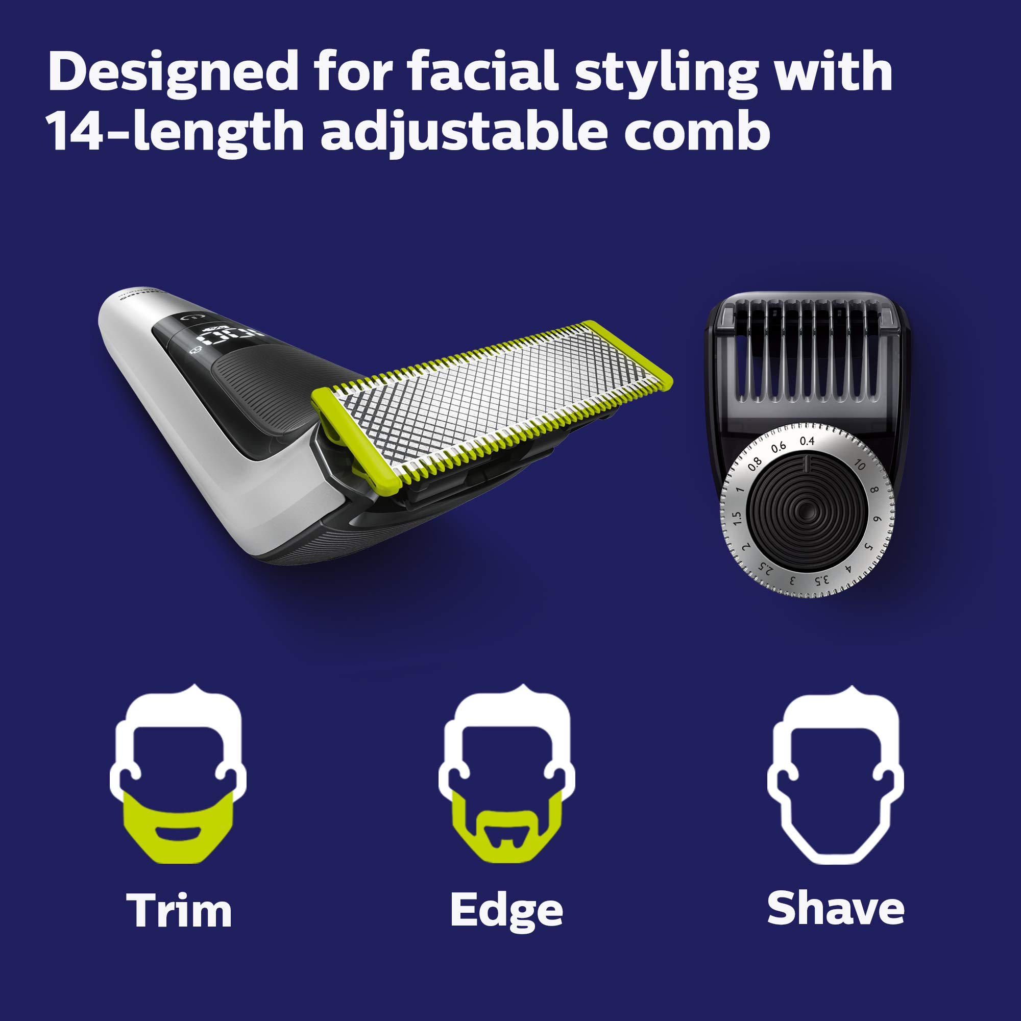 Philips Norelco, Oneblade QP652070 Pro Hybrid Electric Trimmer and Shaver, Black/Silver