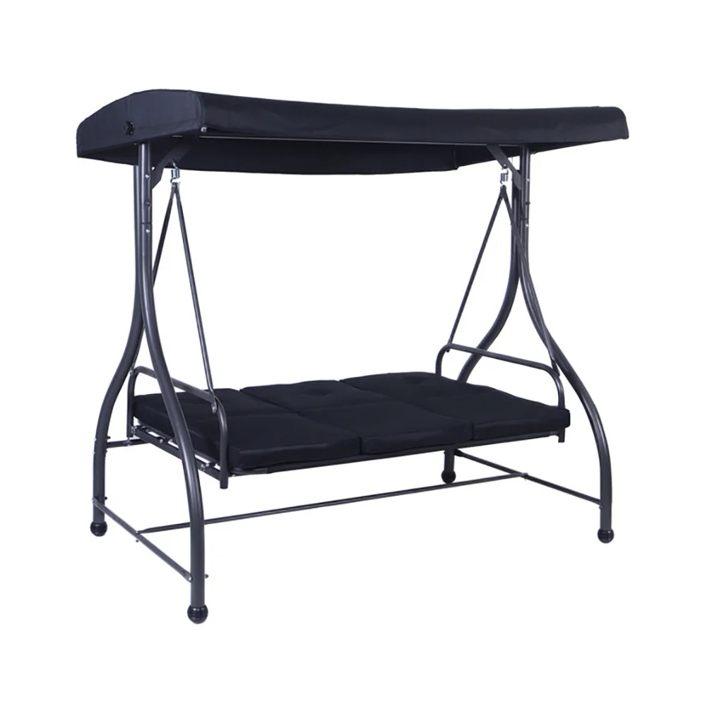 Yardi Yard 3 Seats Converting Outdoor Swing Canopy Hammock with Adjustable Tilt Canopy-Black for Front Porch, Poolside, Patio, Backyard