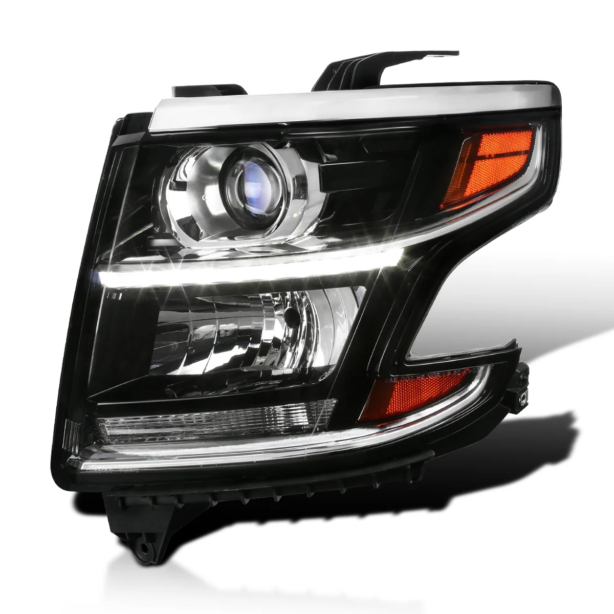Spec-D Tuning LED Light Bar Black Housing Clear Lens Driver Left Side Projector Headlight Compatible with 2015-2020 Chevy Tahoe, Suburban
