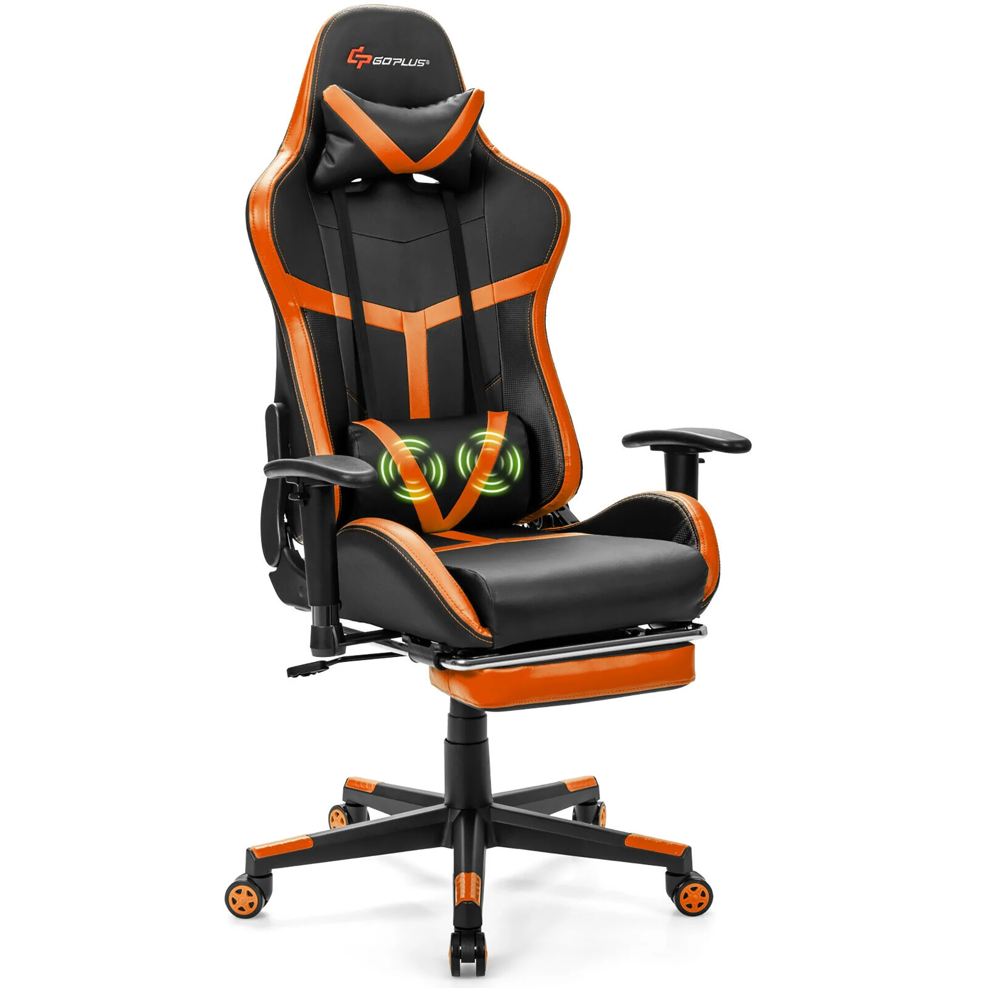 Goplus Massage Gaming Chair Reclining Racing Chair with Lumbar Support &Footrest Orange