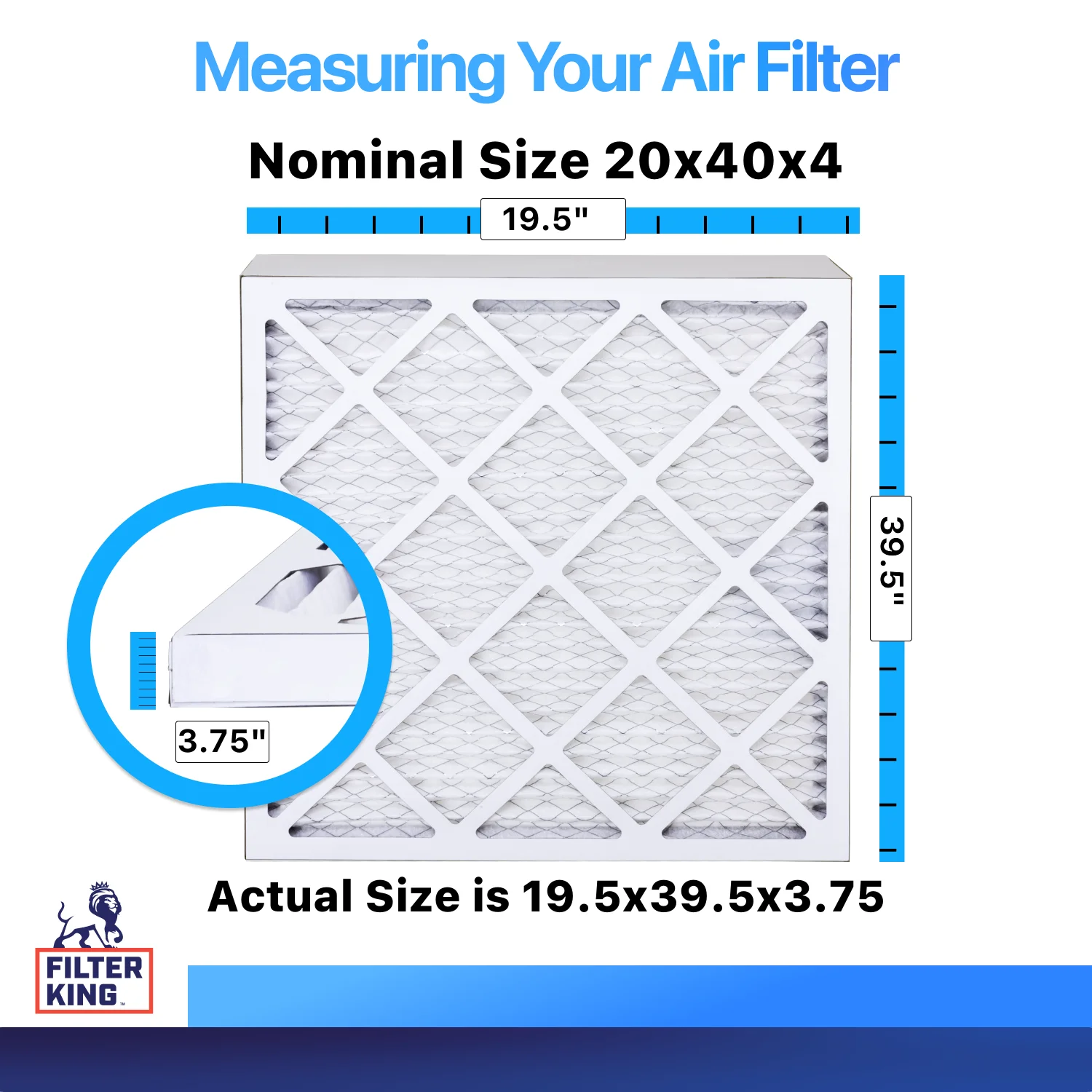 Filter King 20x40x4 Air Filter | 4-PACK | MERV 8 HVAC Pleated A/C Furnace Filters | MADE IN USA | Actual Size: 19.5 x 39.5 x 3.75