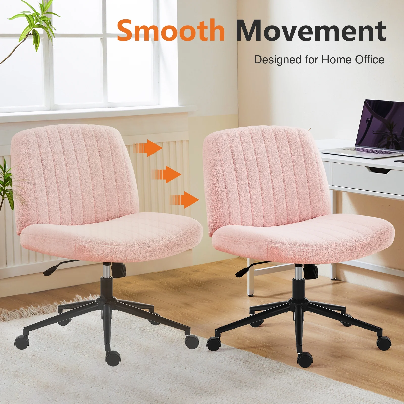 CHNGXWE Comfortable armless pink Teddy wool fabric adjustable swivel office chair with backrest