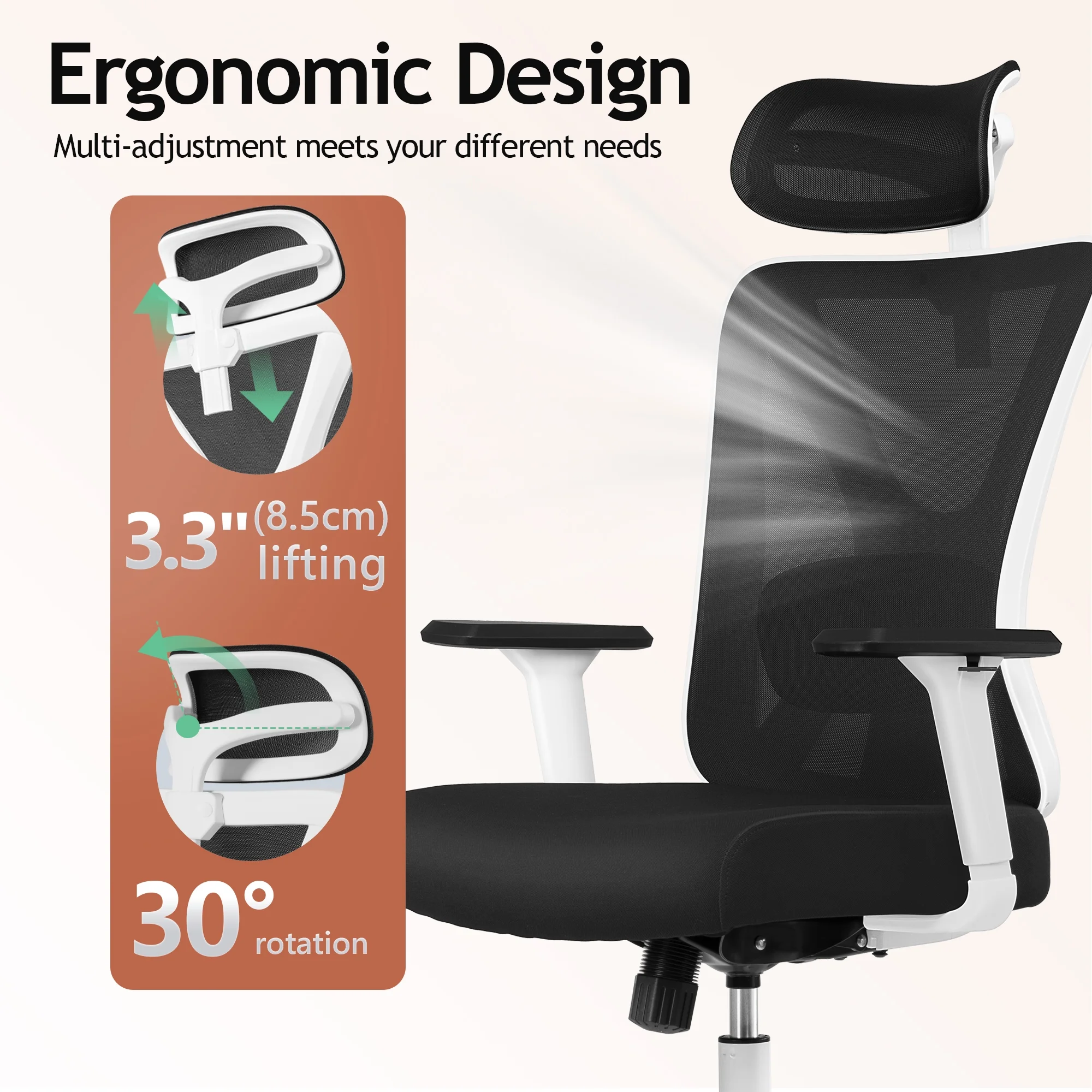 Ergonomic Office Chair Desk Chair High Back Computer Chair with Armrest and Lumbar Support, 300lb, Black