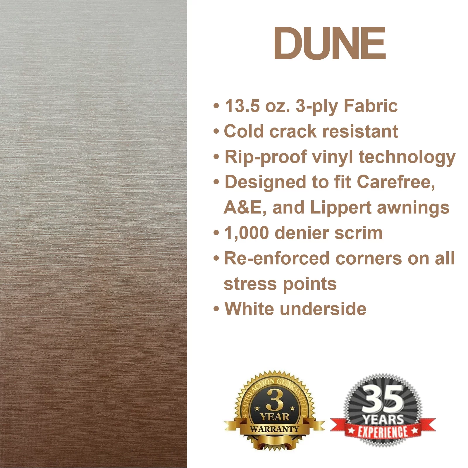 ShadePro RV Awning Fabric Replacement Premium Grade Vinyl 12' Dune Fade (Fabric length 11'2