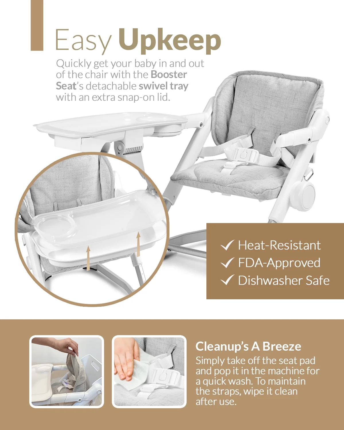 Unilove Feed Me 3-in-1 Portable High Chair & Feeding Booster Seat for Infant and Toddler, Shadow Gray