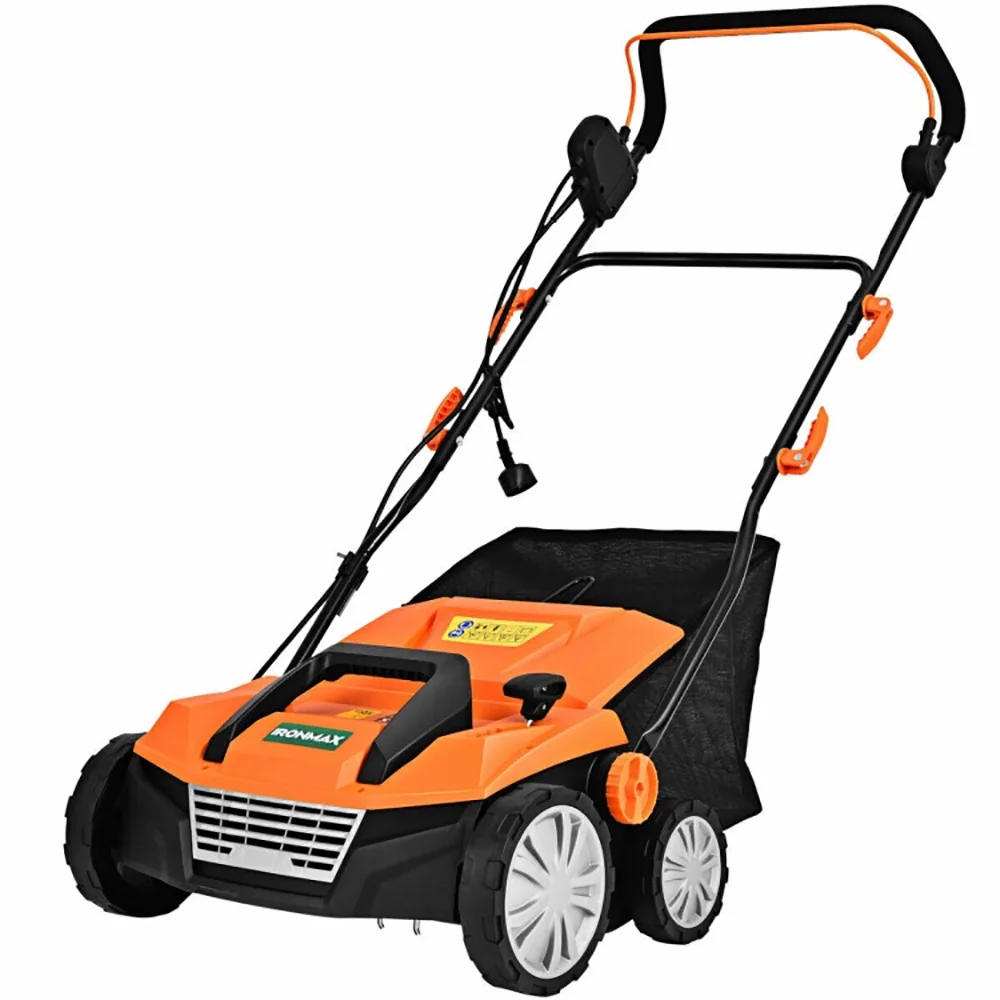 Yardi Yard 15 Inch 13 Amp Electric Scarifier with Collection Bag and Removable Blades-Orange, Cordless Lawn Mower for Small Yards