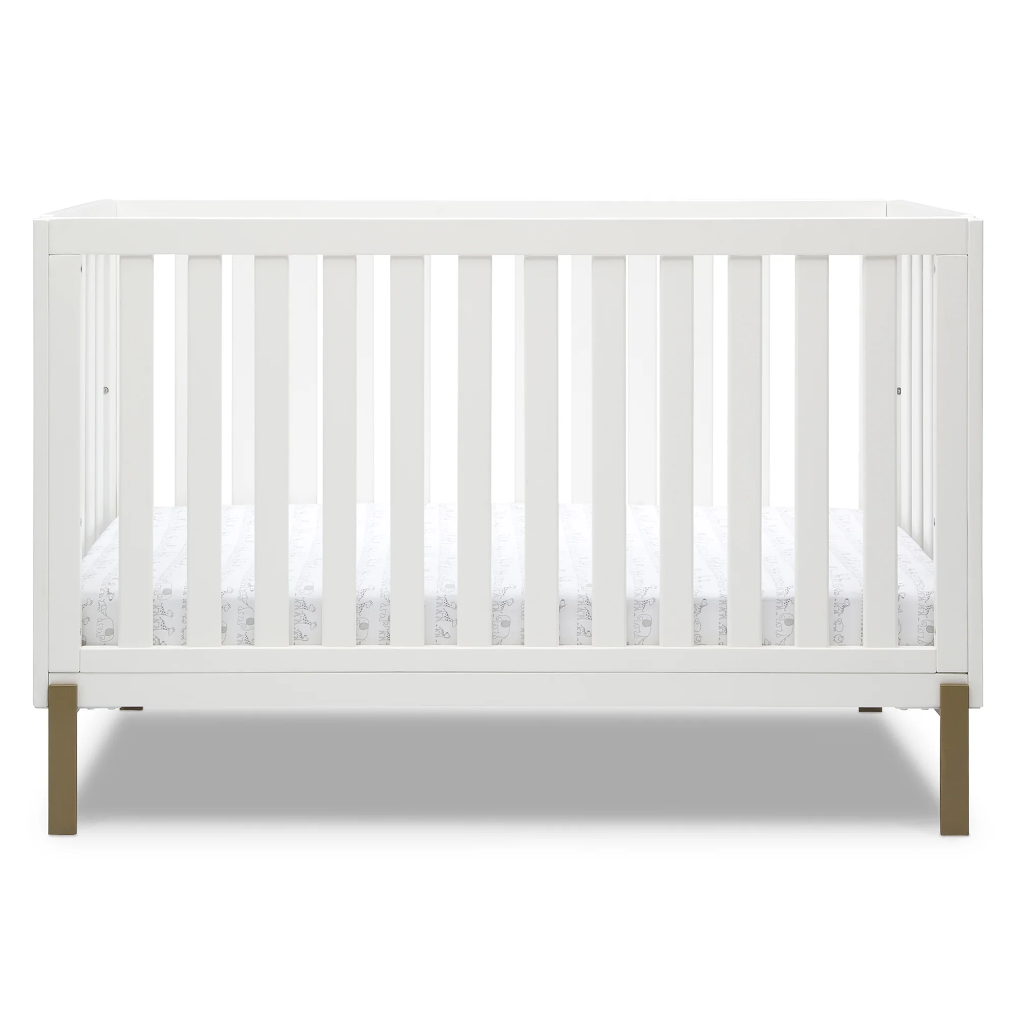 Delta Children Hendrix 4-in-1 Convertible Crib, Greenguard Gold Certified, Bianca White with Melted Bronze
