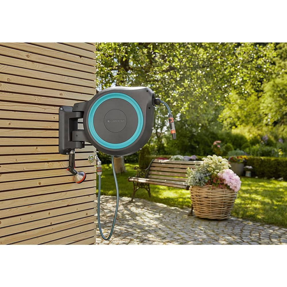 100 ft. Wall Mounted Retractable Hose Reel for Storage with Automatic Lock and Spring Loaded Hose Retraction