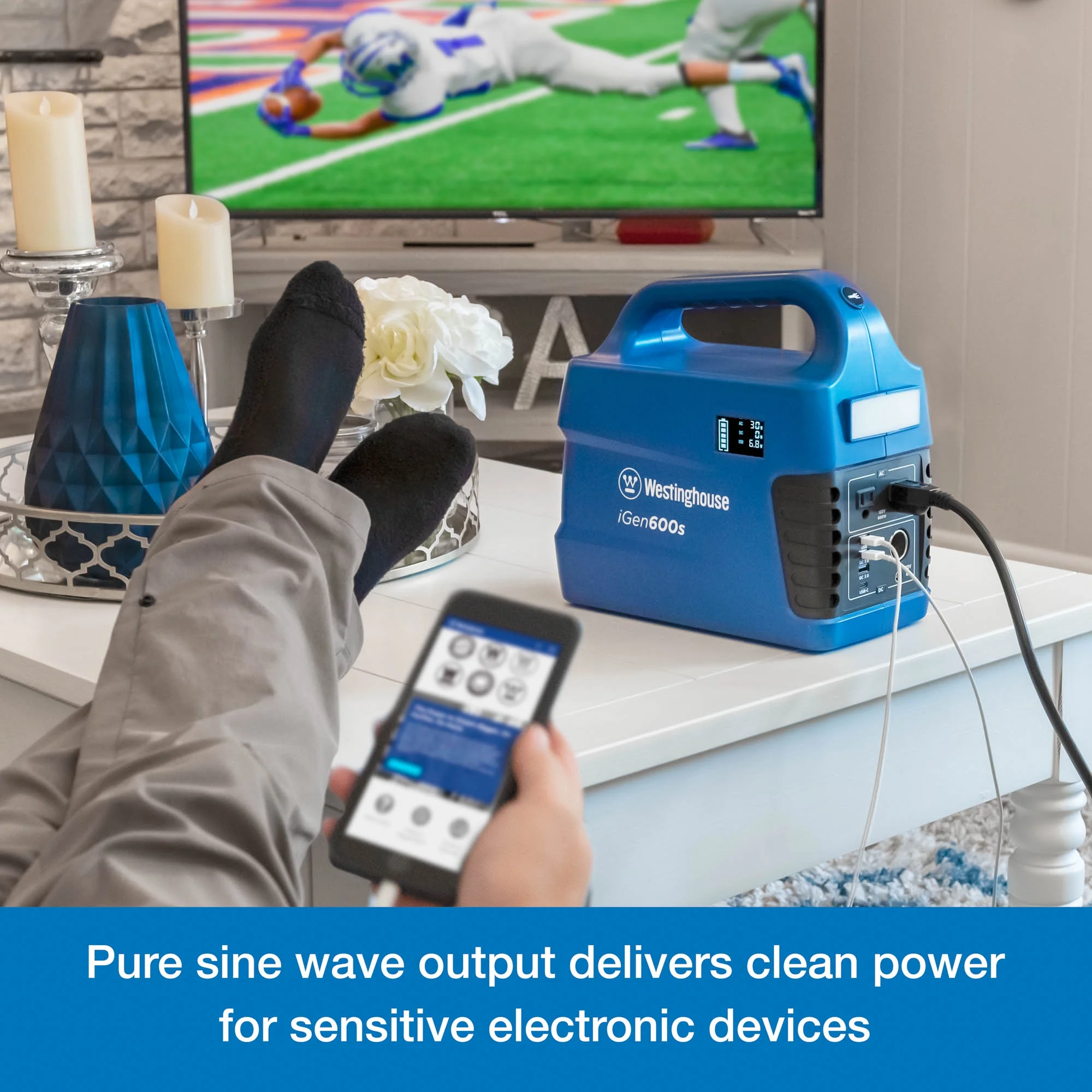 Westinghouse Portable Power Station 592Wh Lithium-Ion Battery, 1200W Solar Generator, Pure Sine Wave