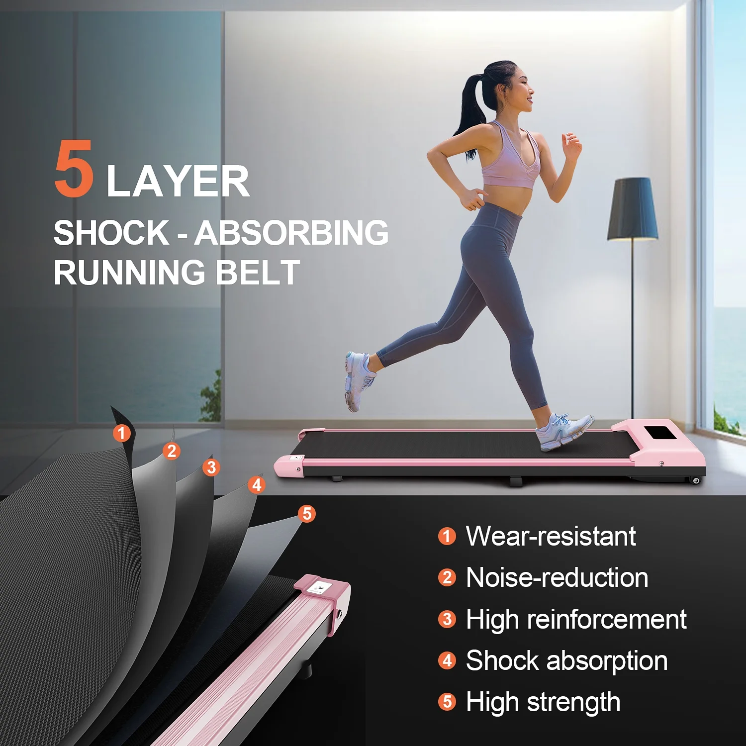 Bigzzia Walking Pad Under Desk Treadmill, Portable Treadmills for Home Office, Speed Range 0.6~6.2mph, 265 lbs Weight Capacity, Remote Control (Pink)